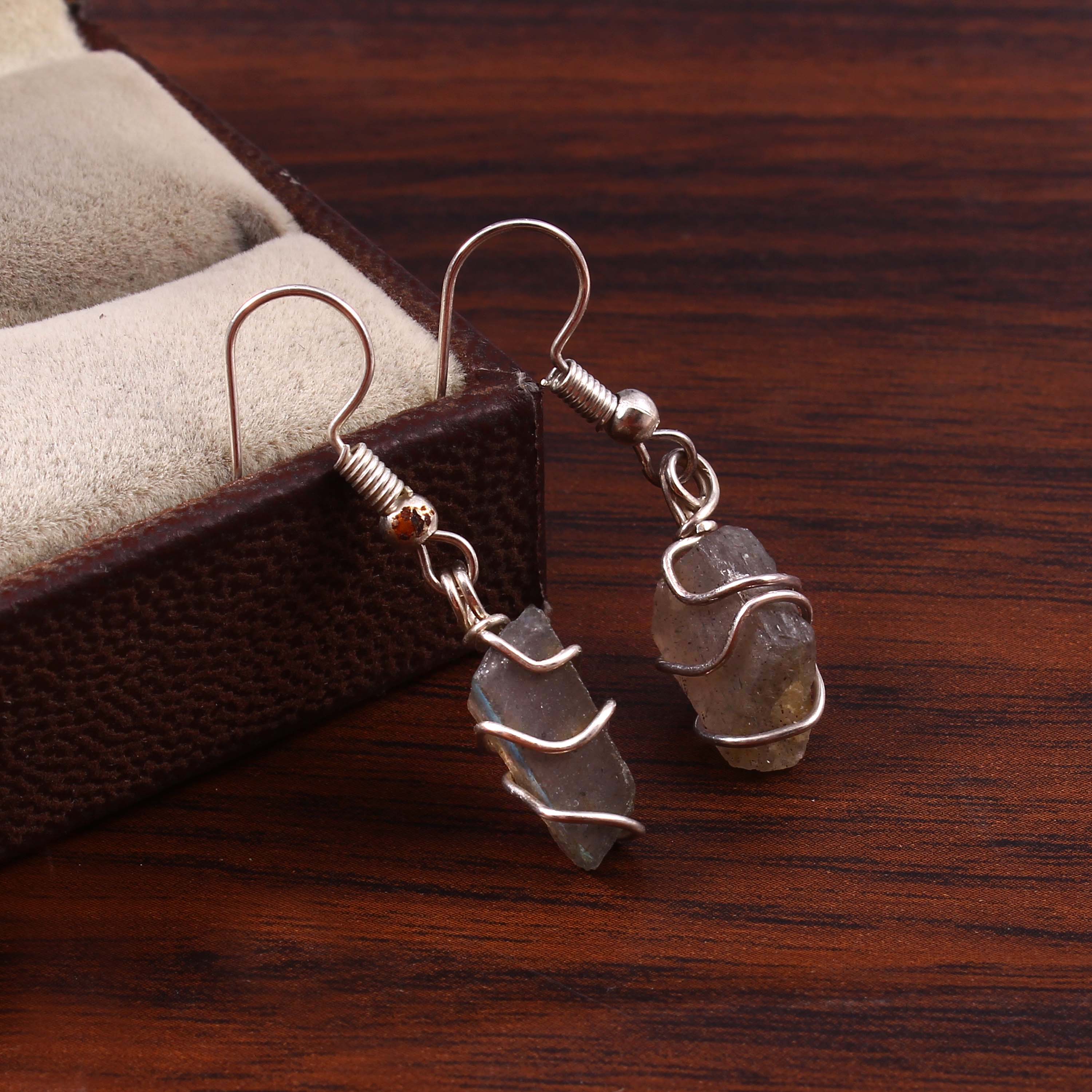 Natural Grey Labradorite Gemstone Earrings