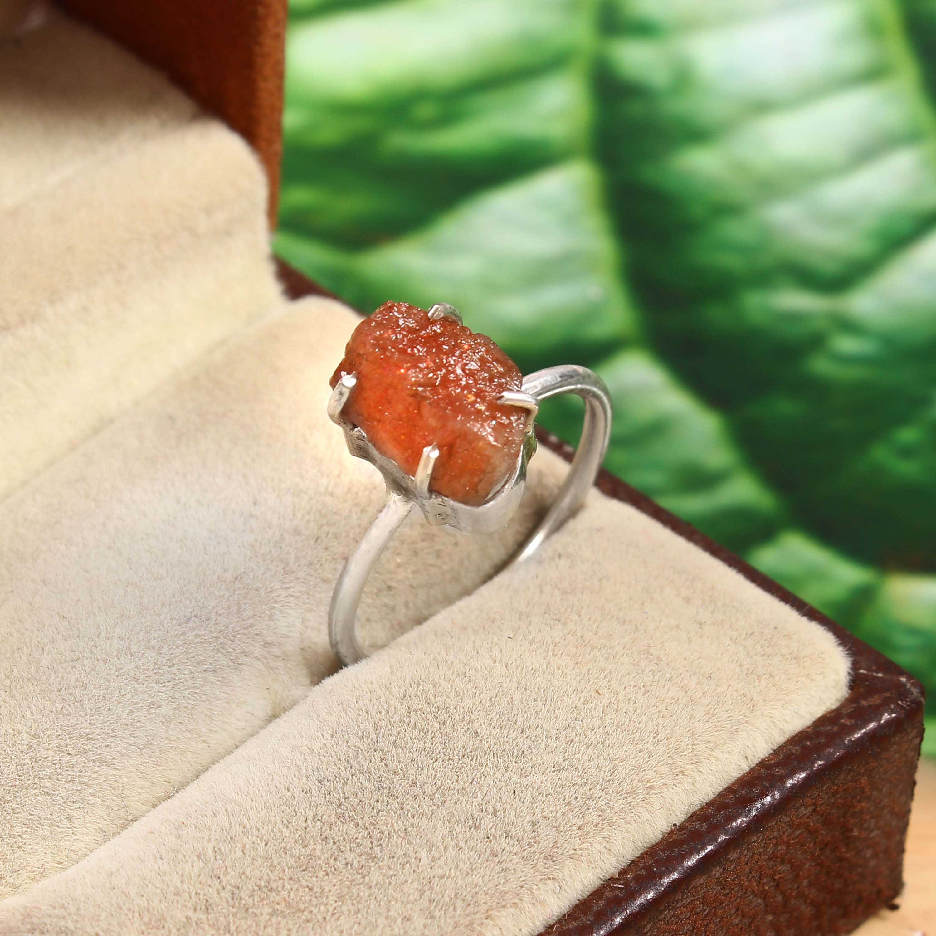 Natural Red Sunstone Free Size Rough Gemstone Ring
