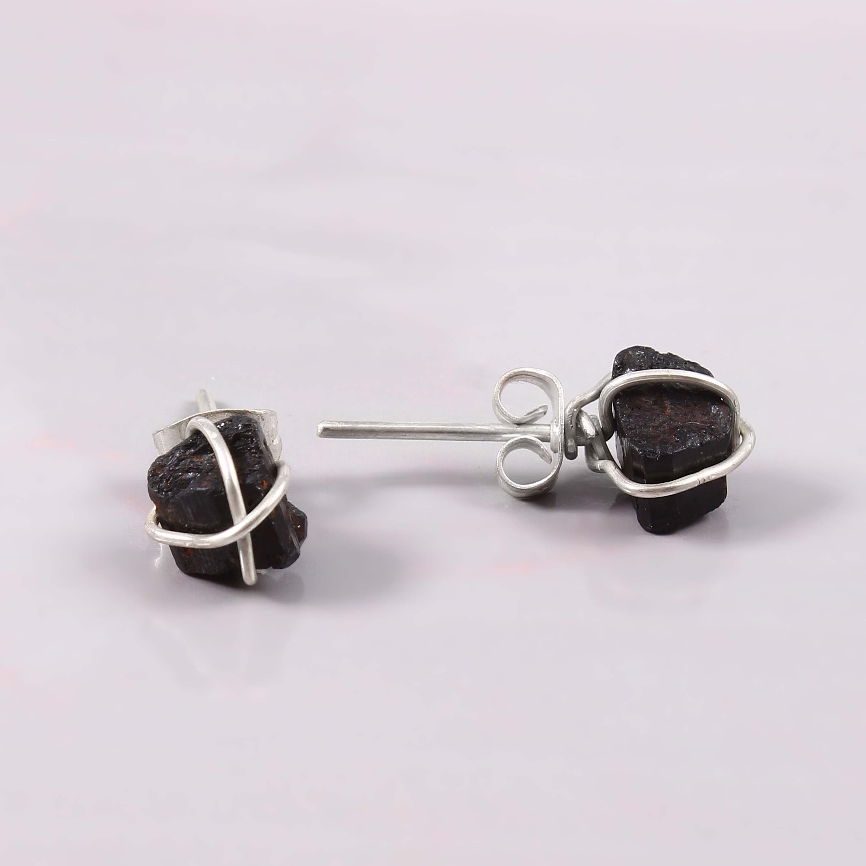 Natural Red Garnet Rough Gemstone Stud Earrings