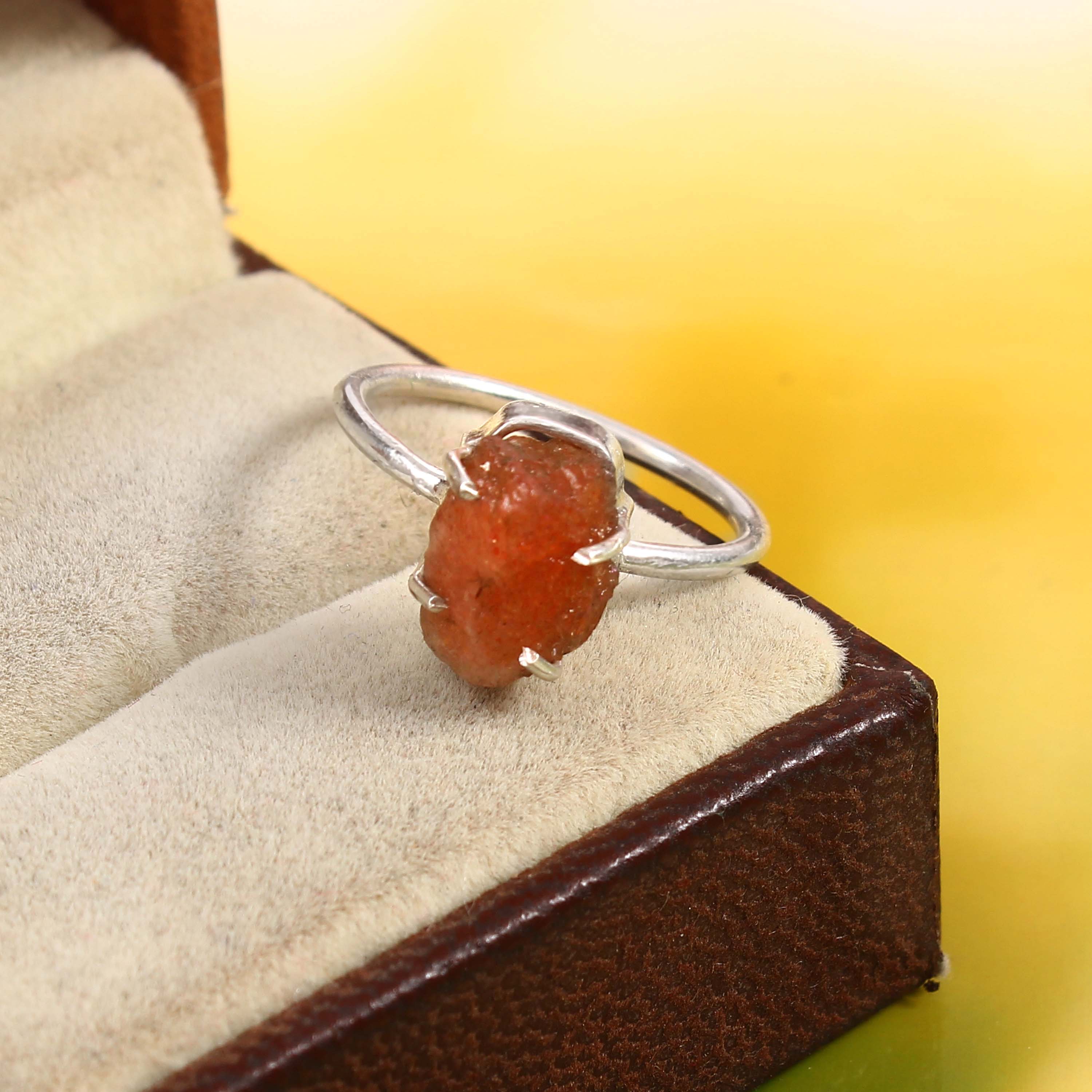 Natural Red Sunstone Free Size Rough Gemstone Ring