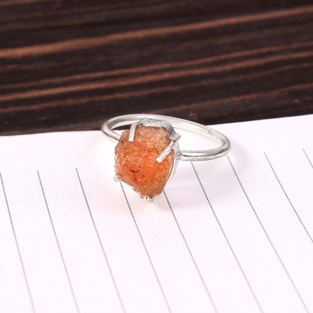 Natural Red Sunstone Free Size Rough Gemstone Ring