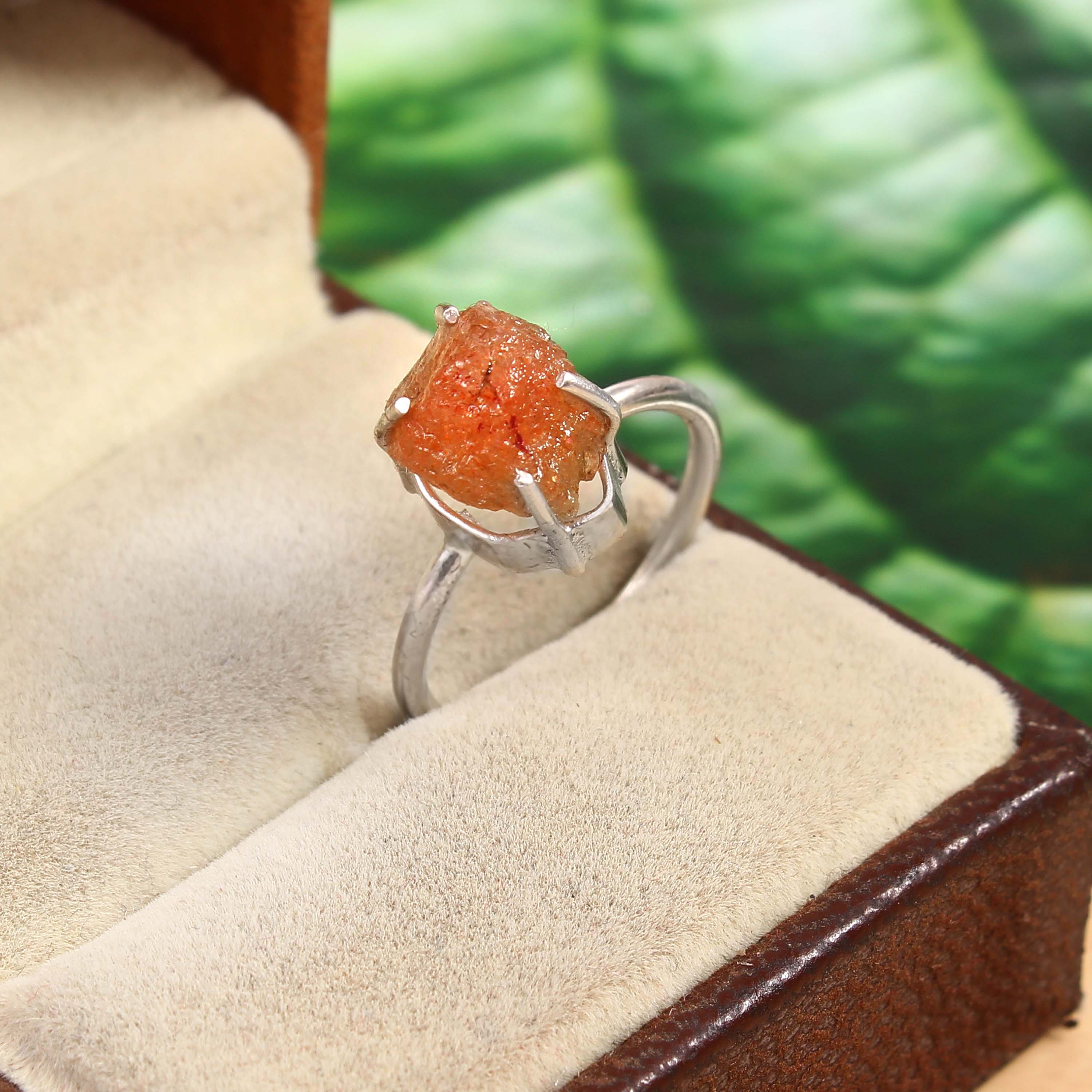Natural Red Sunstone Free Size Rough Gemstone Ring
