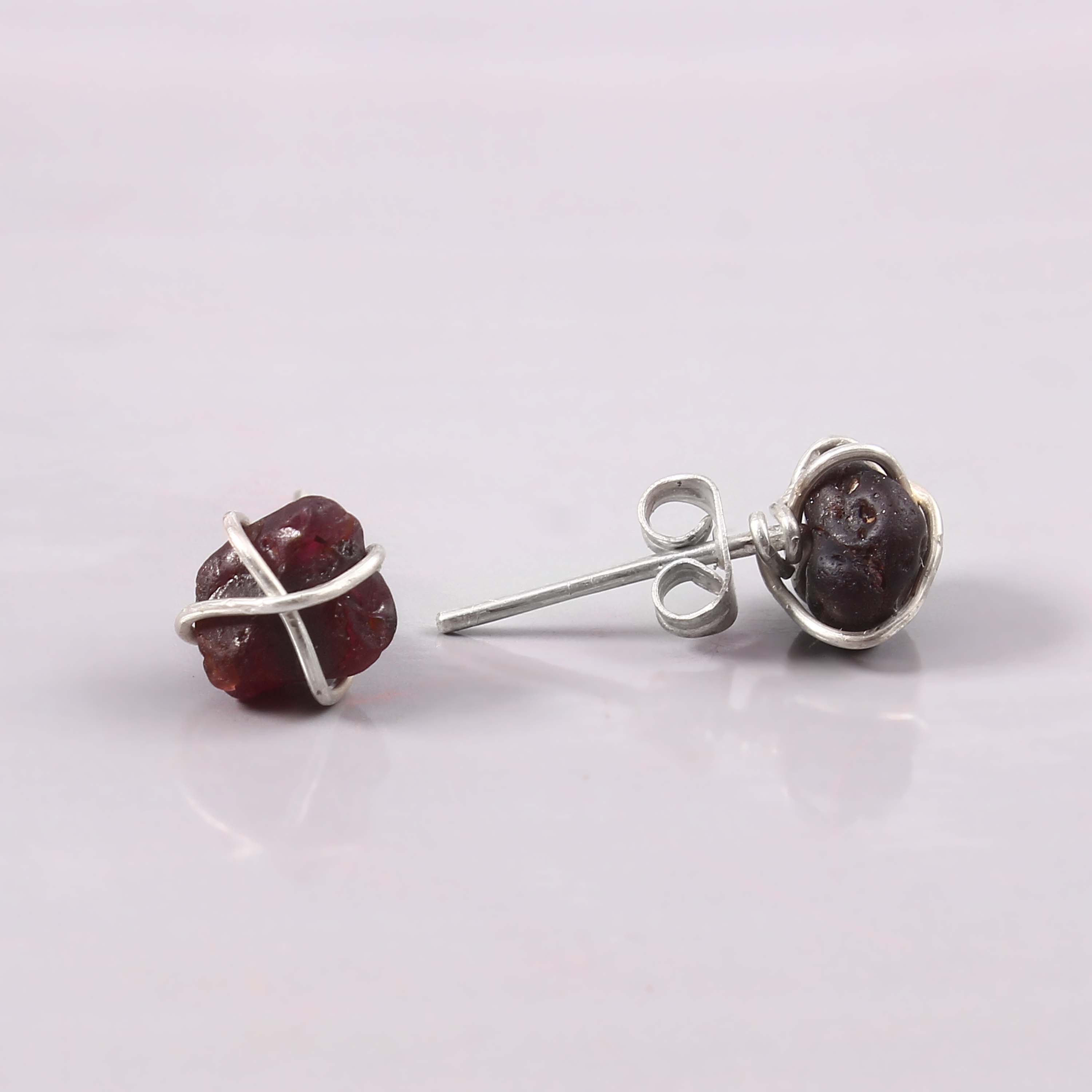 Natural Rhodolite Garnet Rough Gemstone Stud Earrings