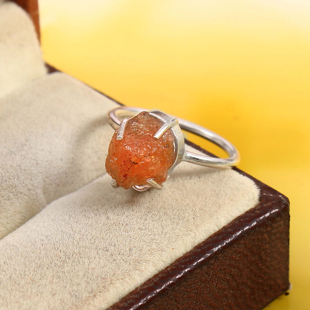 Natural Red Sunstone Free Size Rough Gemstone Ring