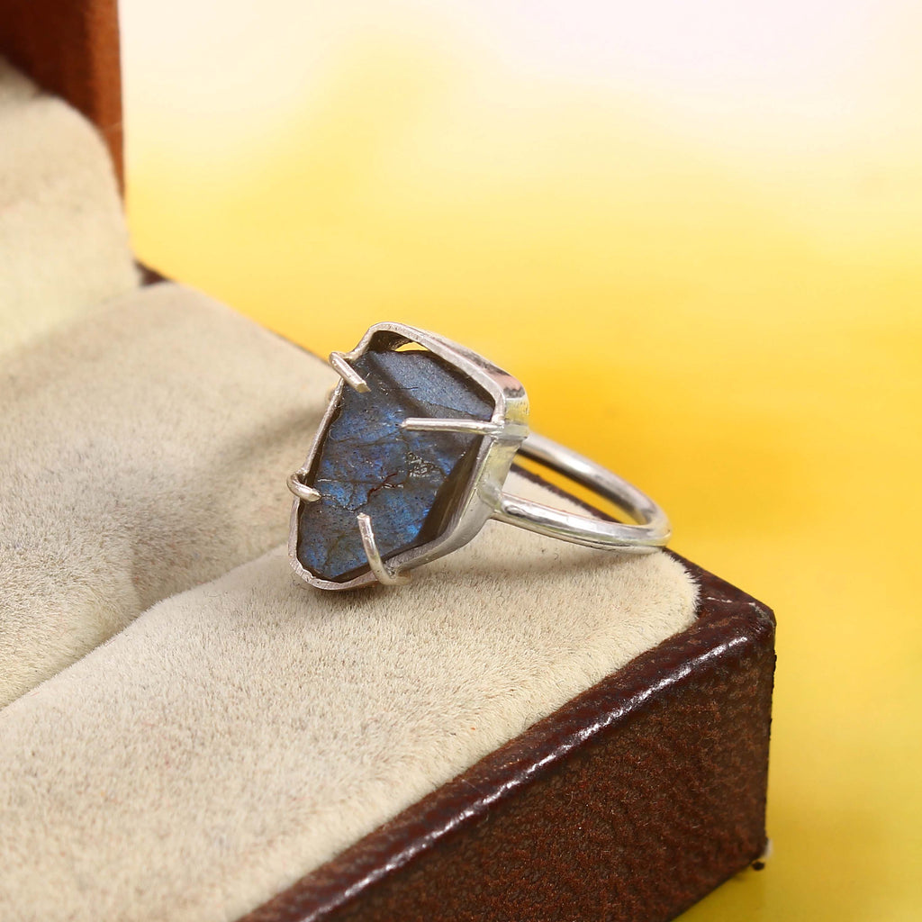 Natural Grey Labradorite Free Size Rough Gemstone Ring