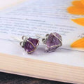 Natural Purple Amethyst Rough Gemstone Stud Earrings