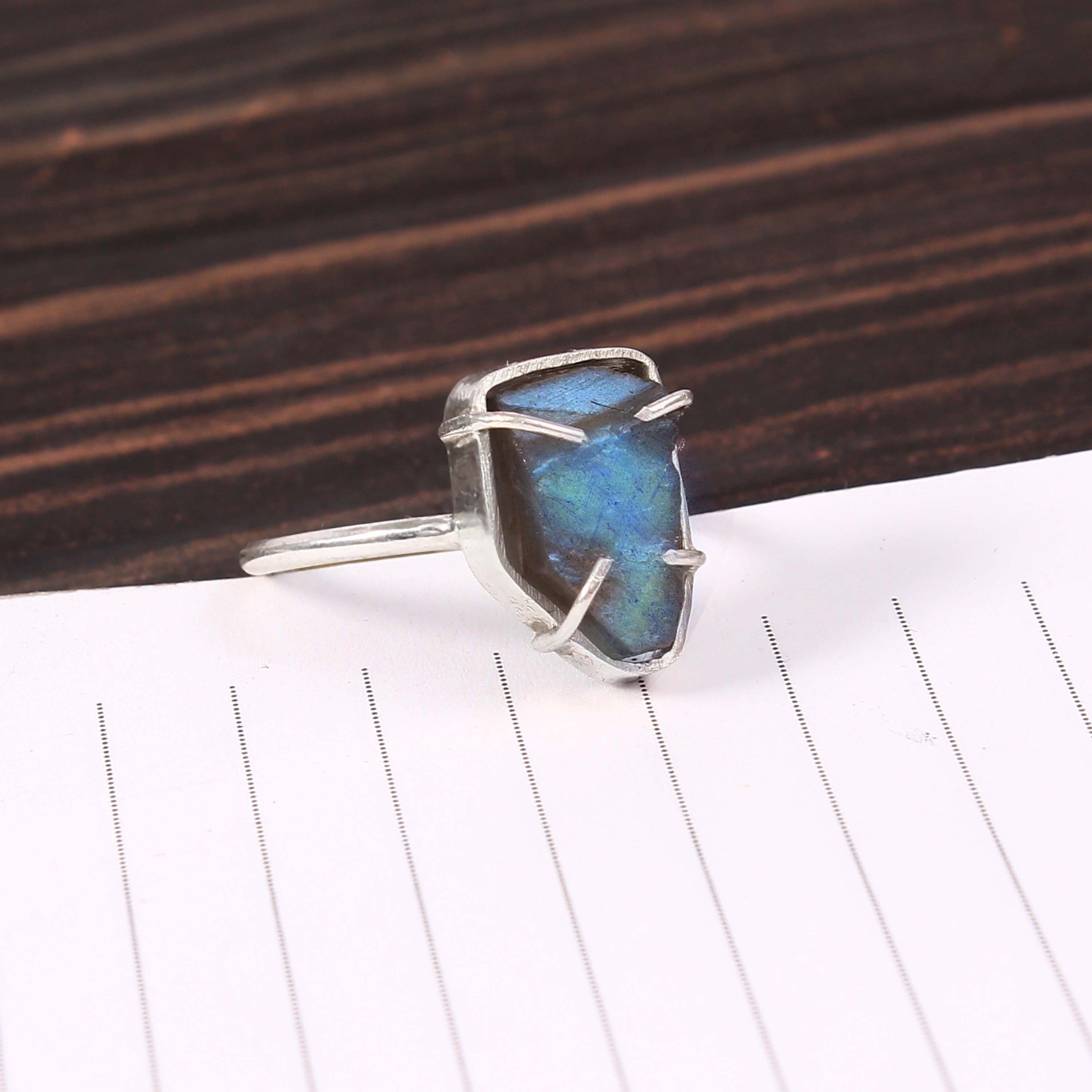 Natural Grey Labradorite Free Size Rough Gemstone Ring