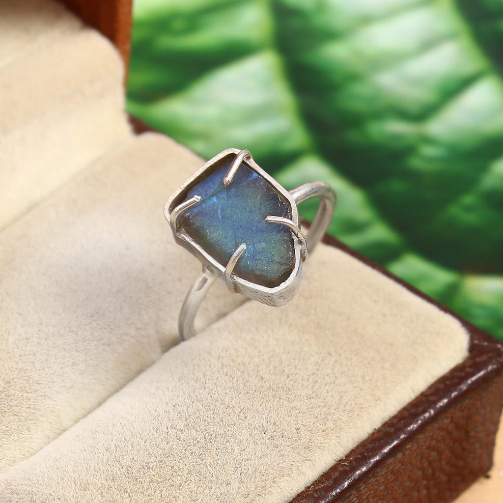 Natural Grey Labradorite Free Size Rough Gemstone Ring