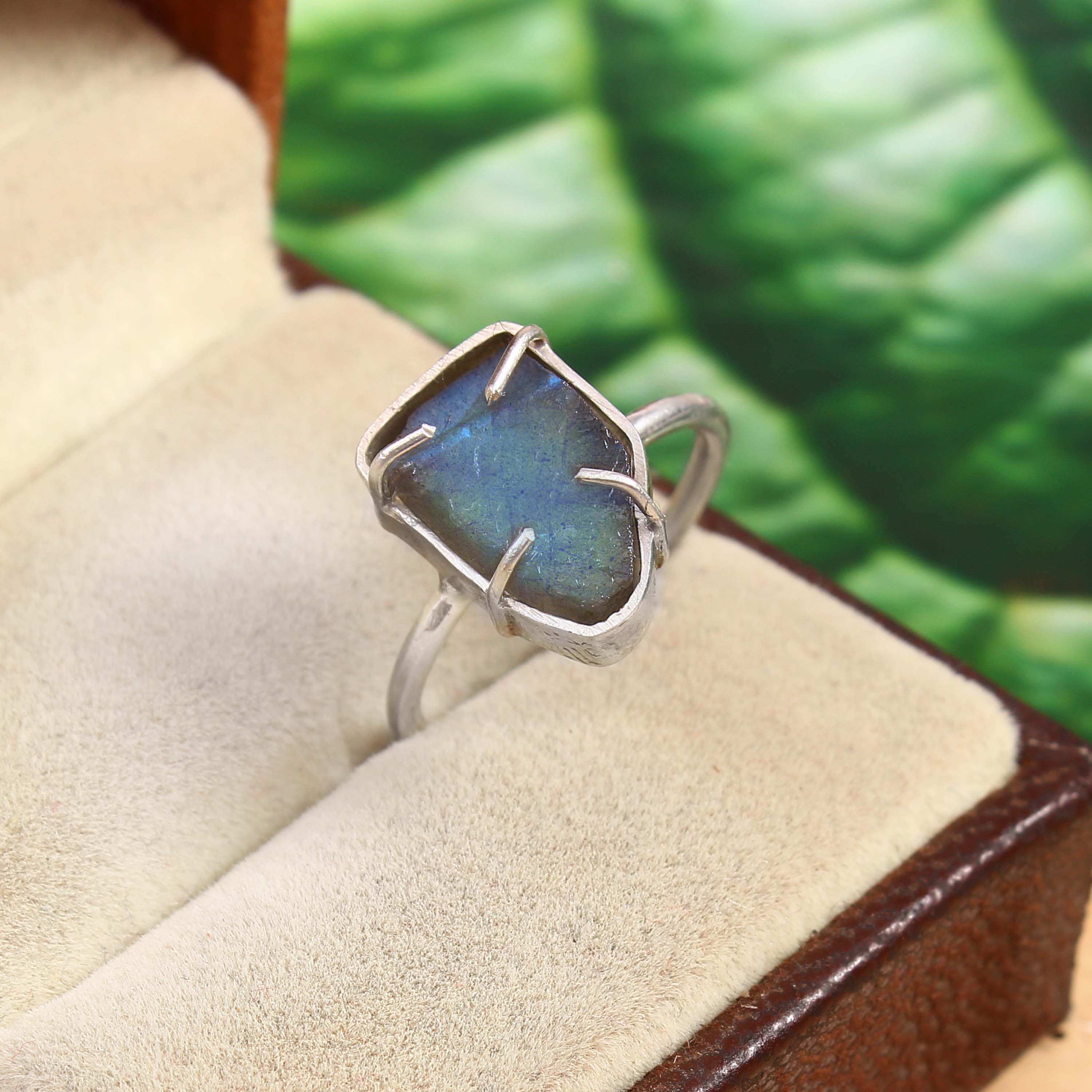 Natural Grey Labradorite Free Size Rough Gemstone Ring