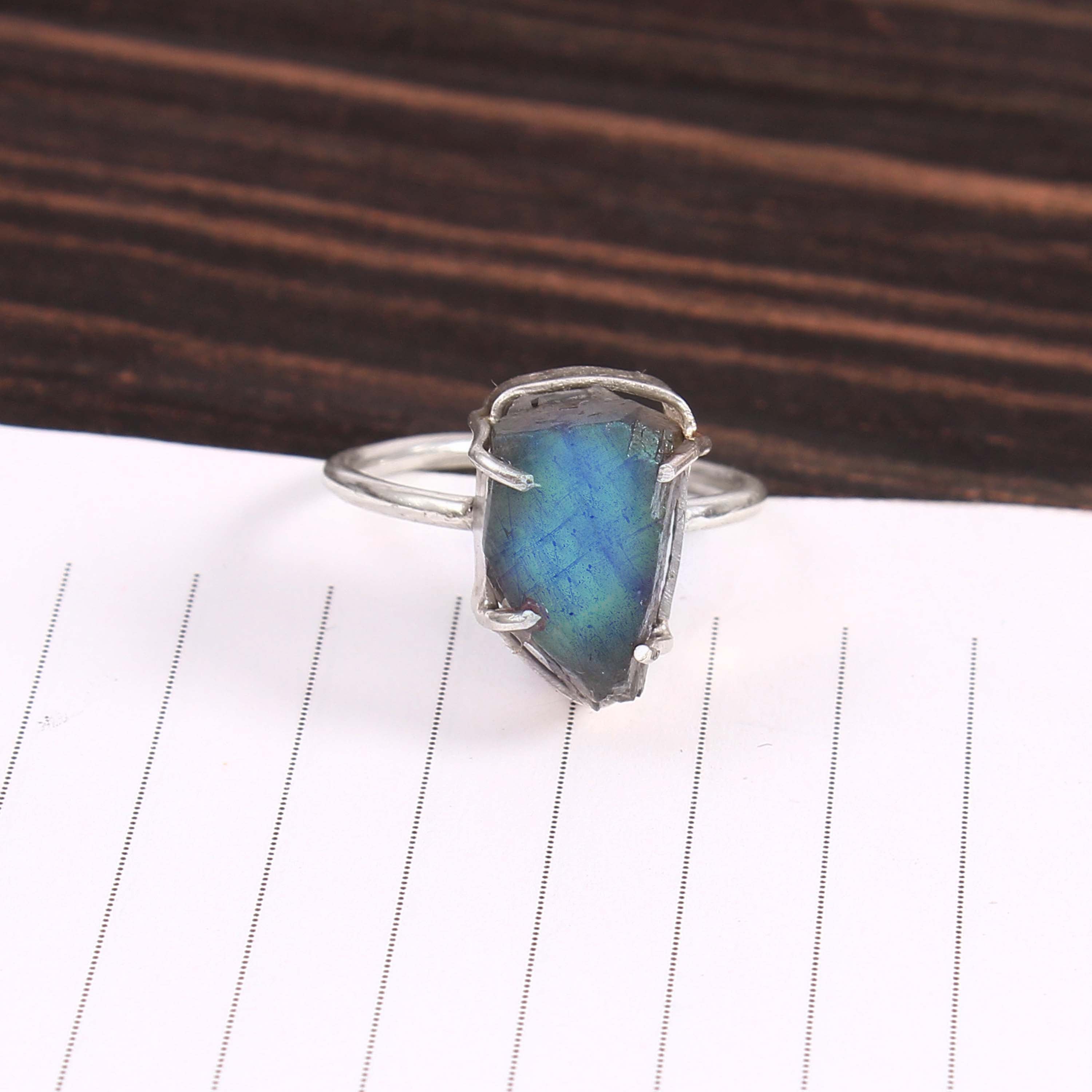 Natural Grey Labradorite Free Size Rough Gemstone Ring