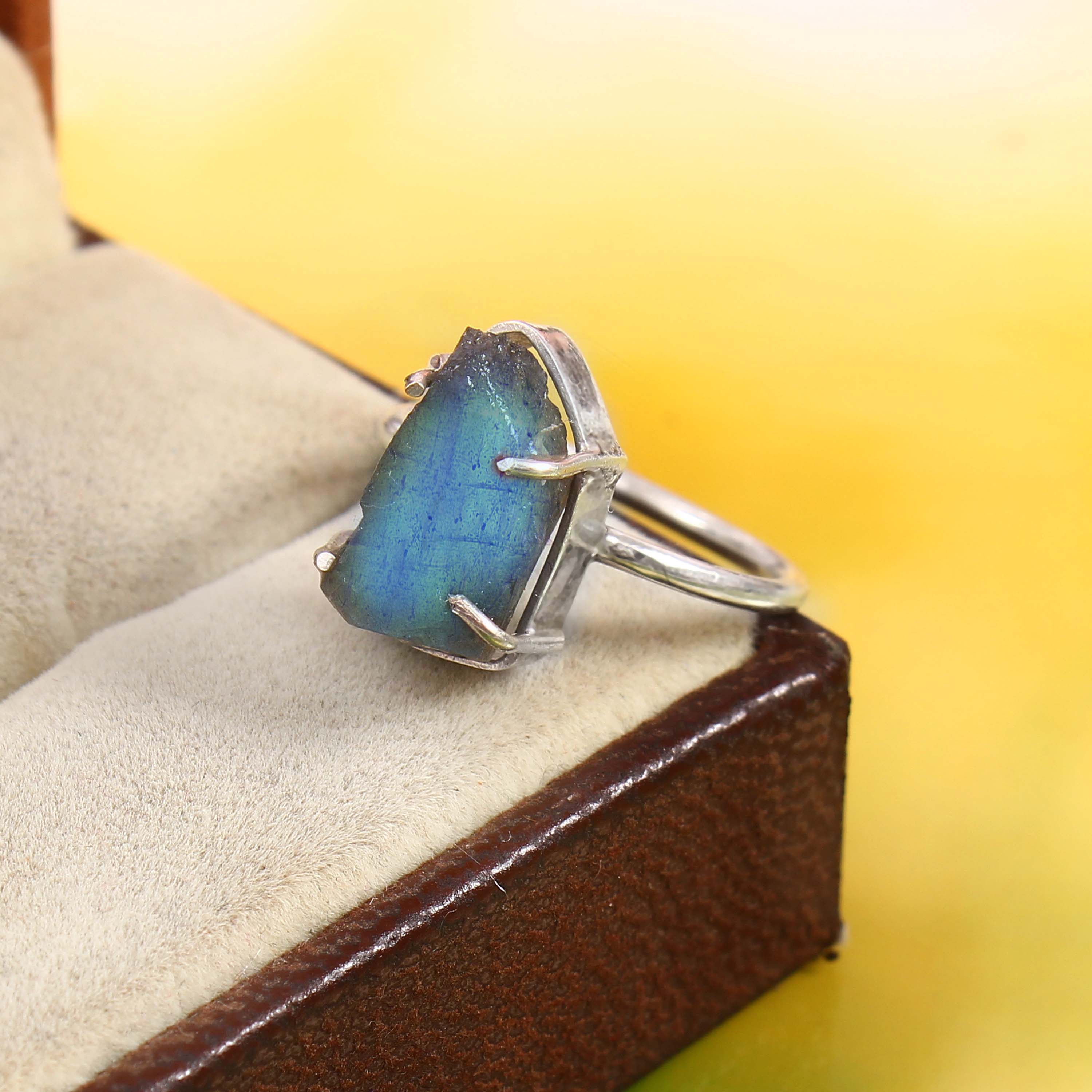 Natural Grey Labradorite Free Size Rough Gemstone Ring