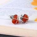 Natural Red Carnelian Rough Gemstone Stud Earrings