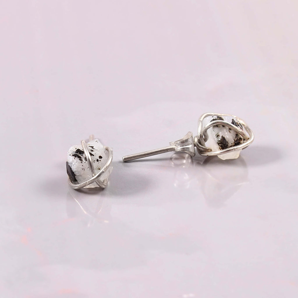 Natural Rainbow Moonstone Rough Gemstone Stud Earrings