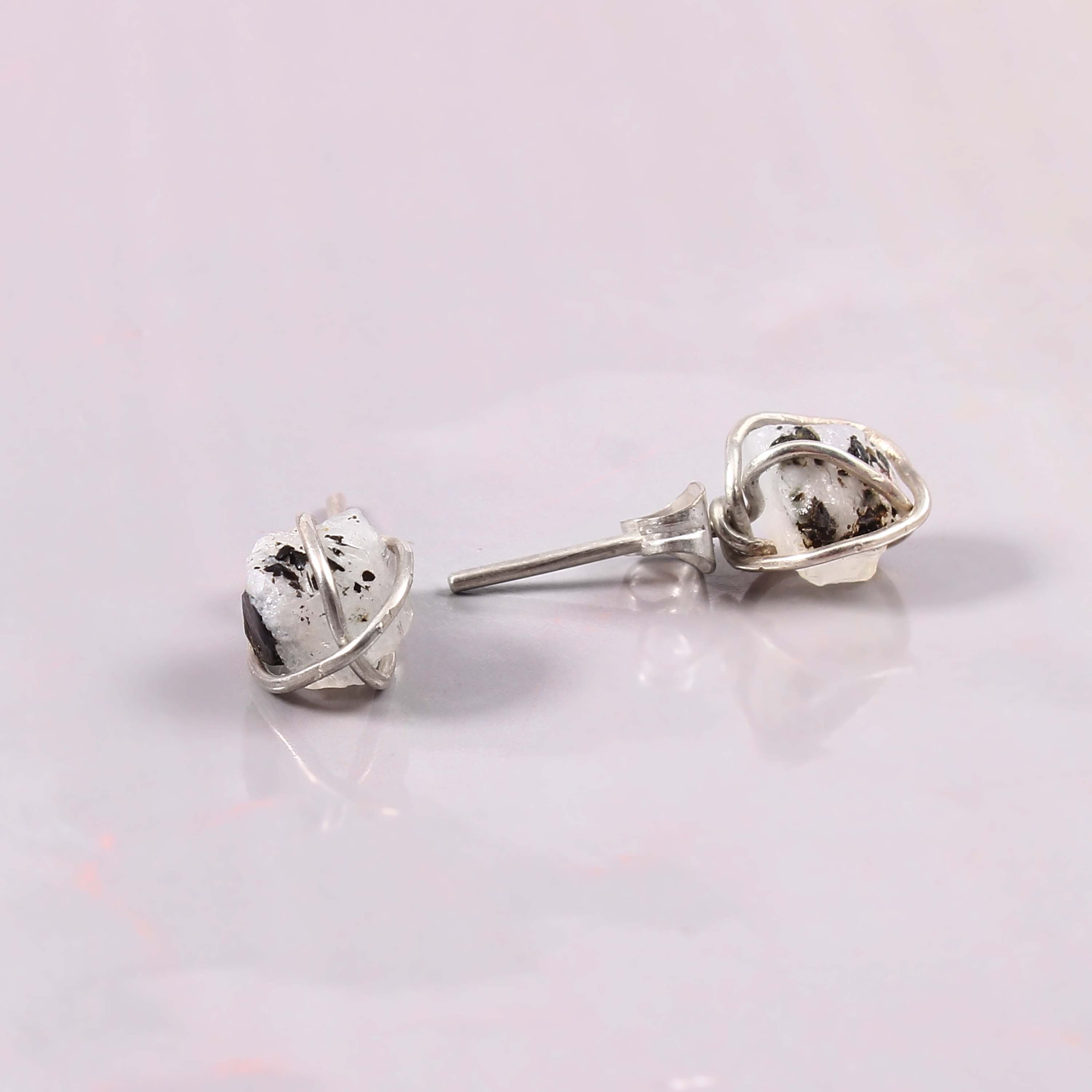 Natural Rainbow Moonstone Rough Gemstone Stud Earrings