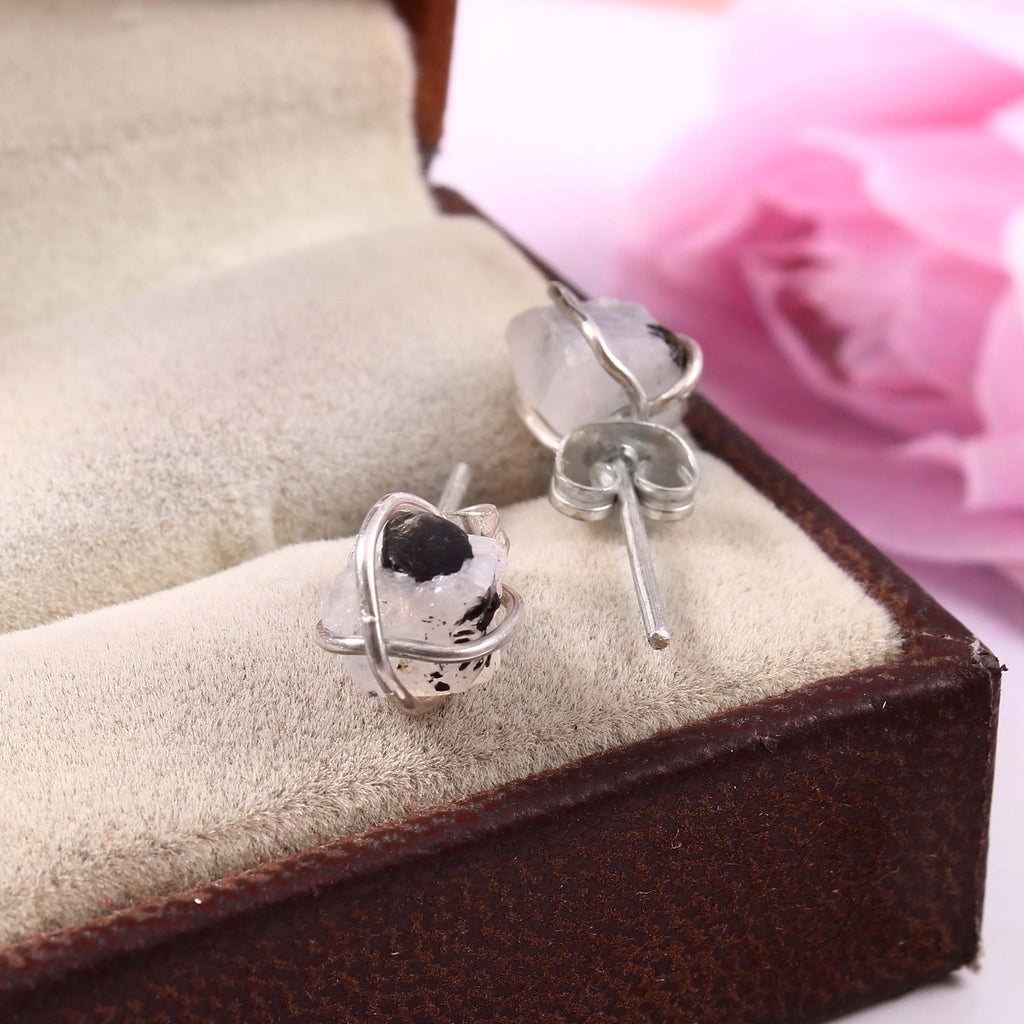 Natural Rainbow Moonstone Rough Gemstone Stud Earrings