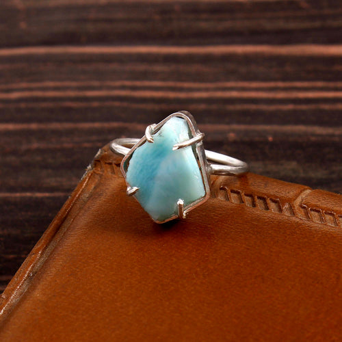 Natural Blue Turquoise Free Size Rough Gemstone Ring