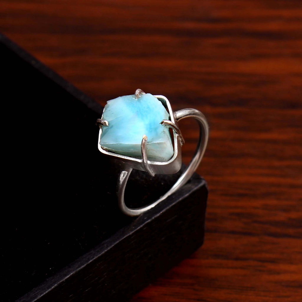 Natural Blue Turquoise Free Size Rough Gemstone Ring