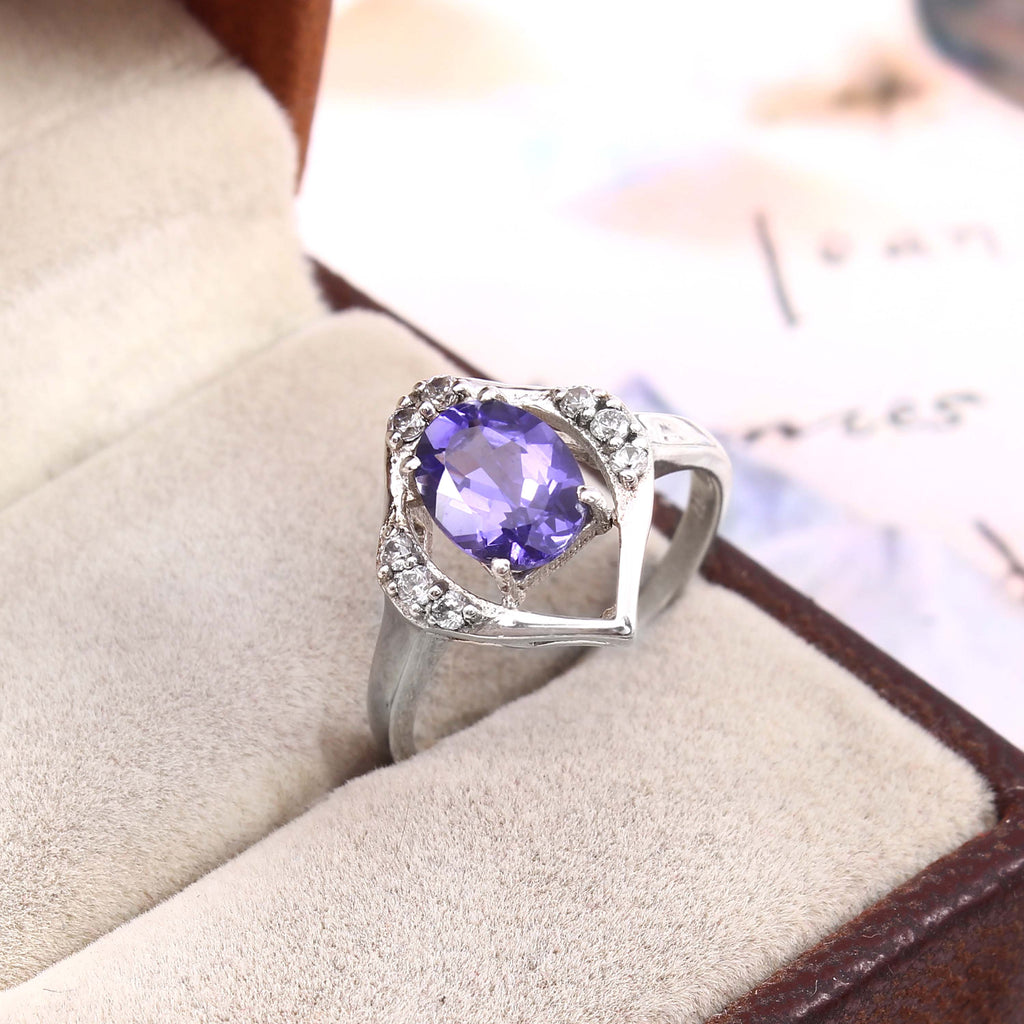 Natural Purple Amethyst Prong Set Gemstone Ring