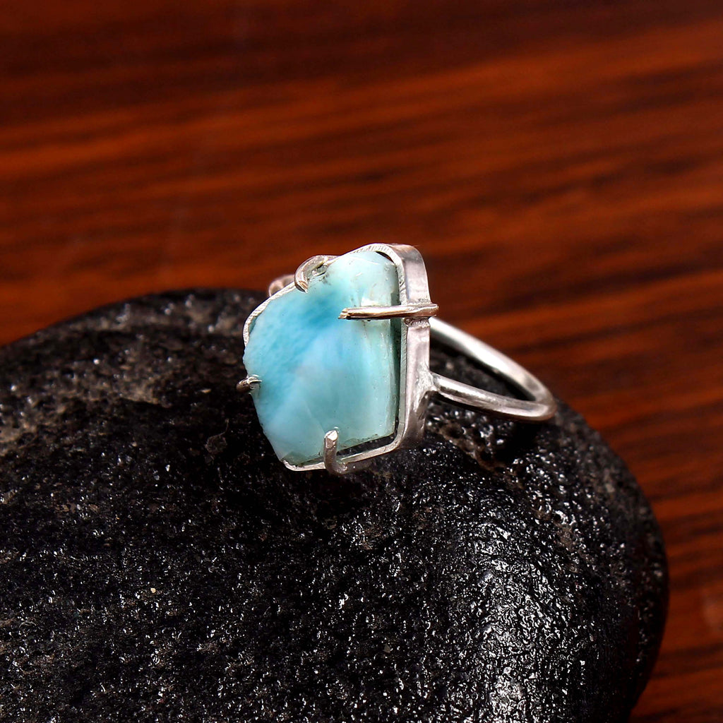 Natural Blue Turquoise Free Size Rough Gemstone Ring