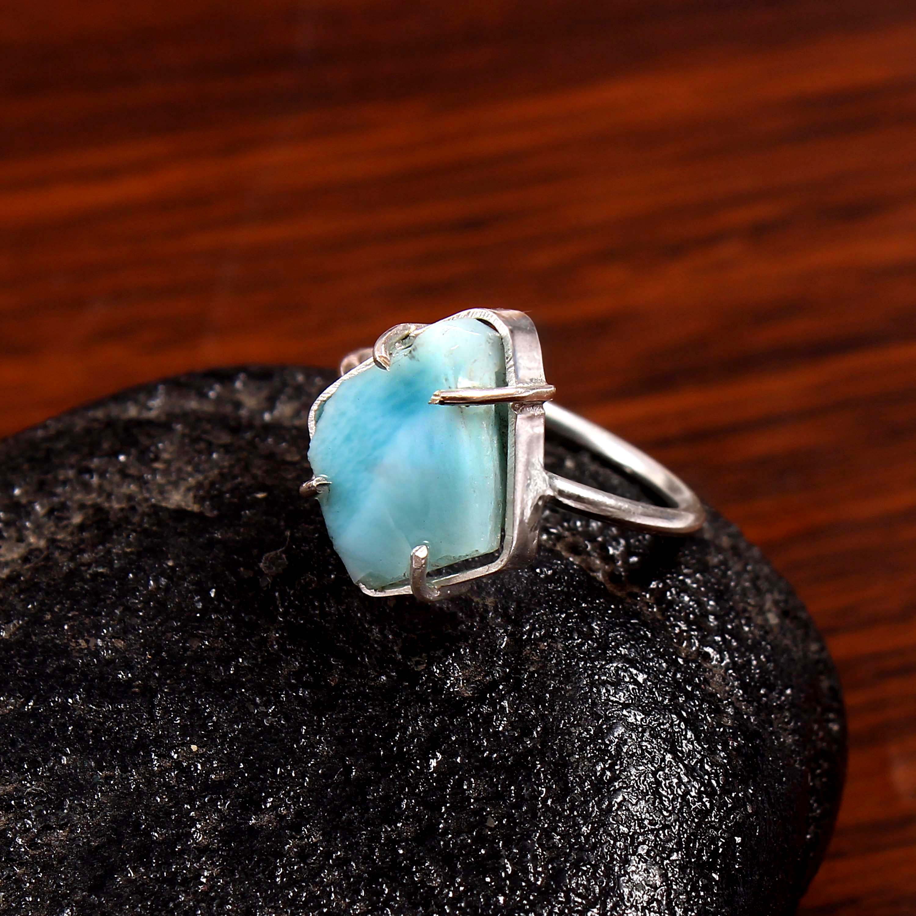 Natural Blue Turquoise Free Size Rough Gemstone Ring