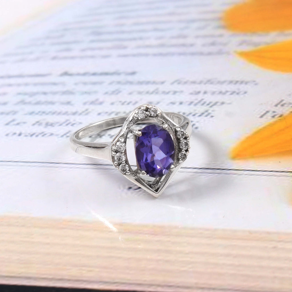 Natural Purple Amethyst Prong Set Gemstone Ring