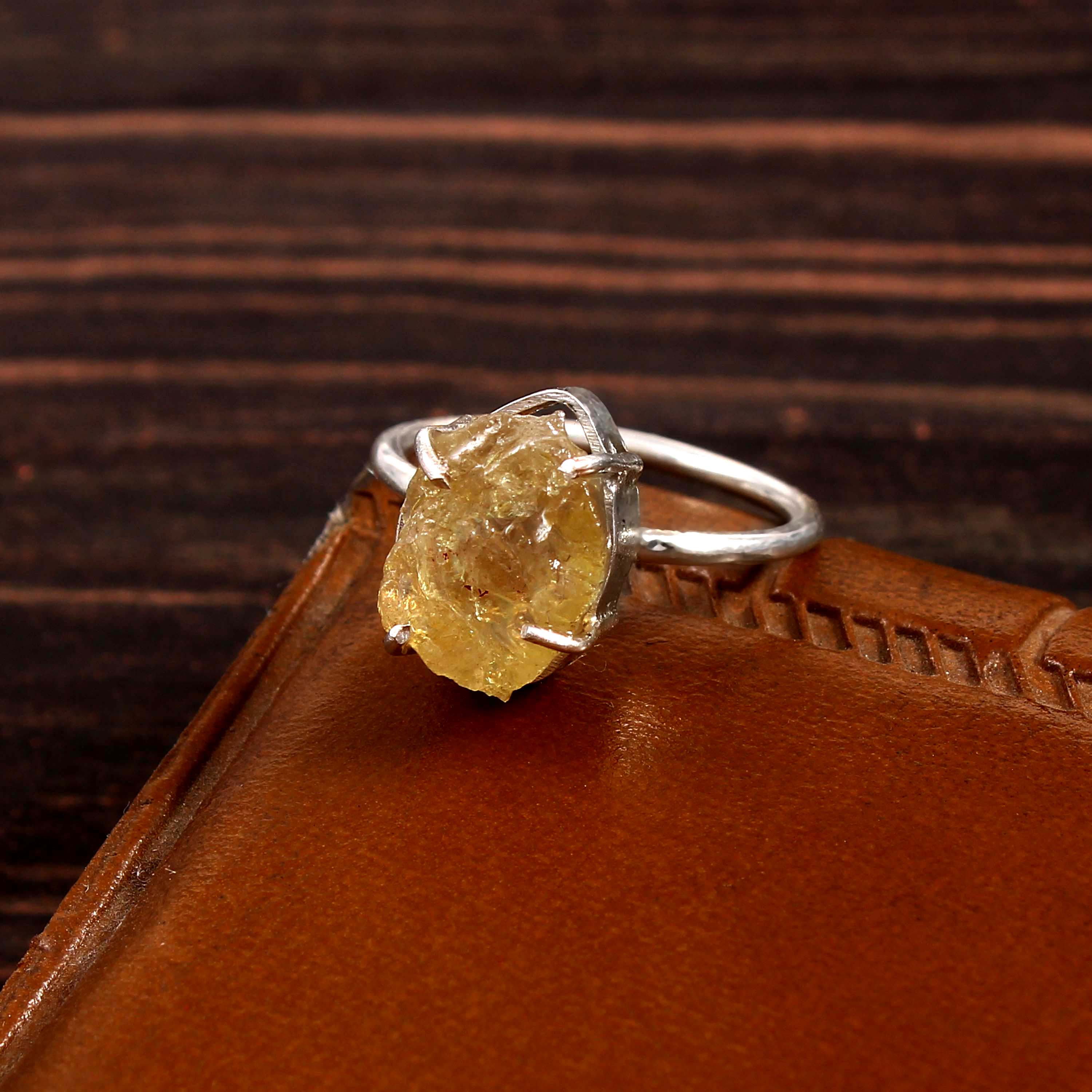 Natural Yellow Citrine Free Size Rough Gemstone Ring