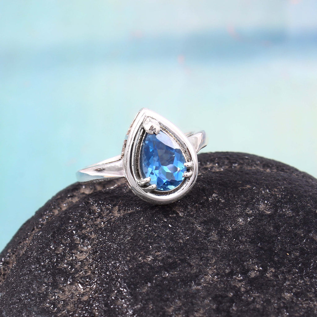 Natural Blue Topaz Prong Set Gemstone Ring