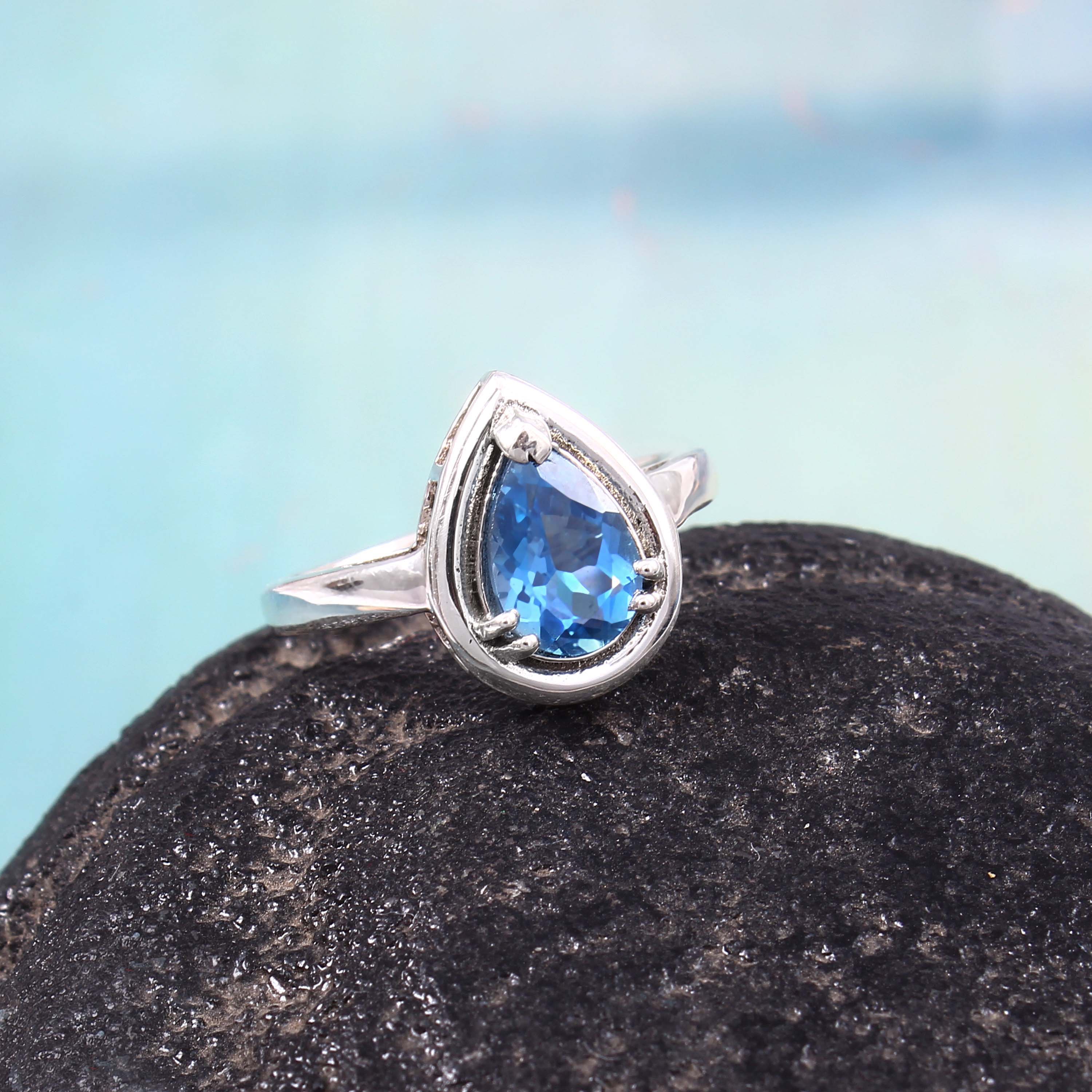 Natural Blue Topaz Prong Set Gemstone Ring