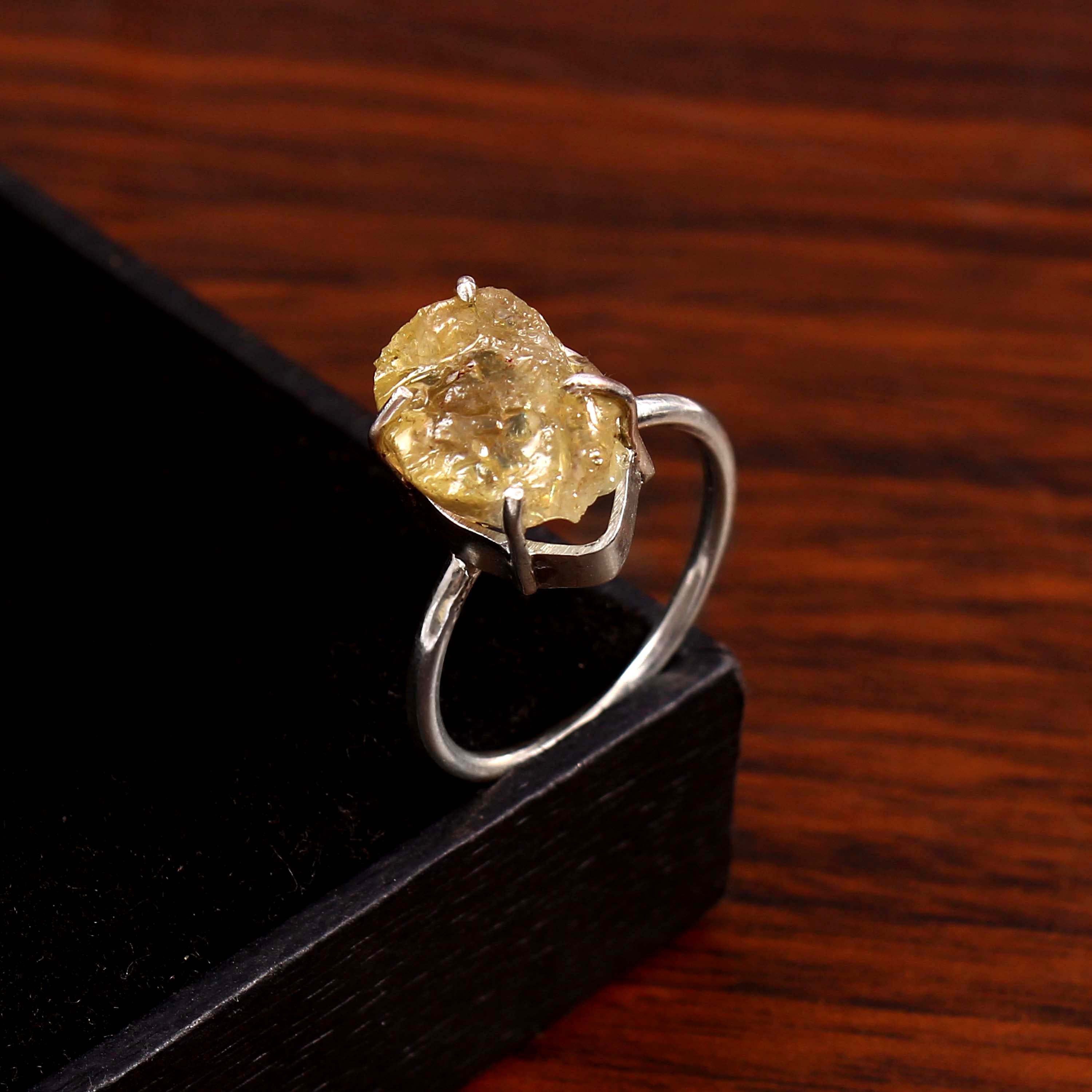 Natural Yellow Citrine Free Size Rough Gemstone Ring