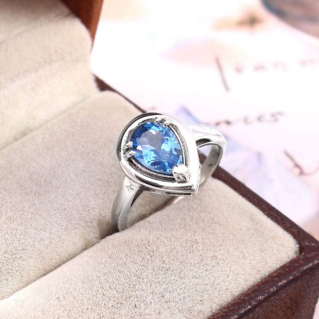 Natural Blue Topaz Prong Set Gemstone Ring