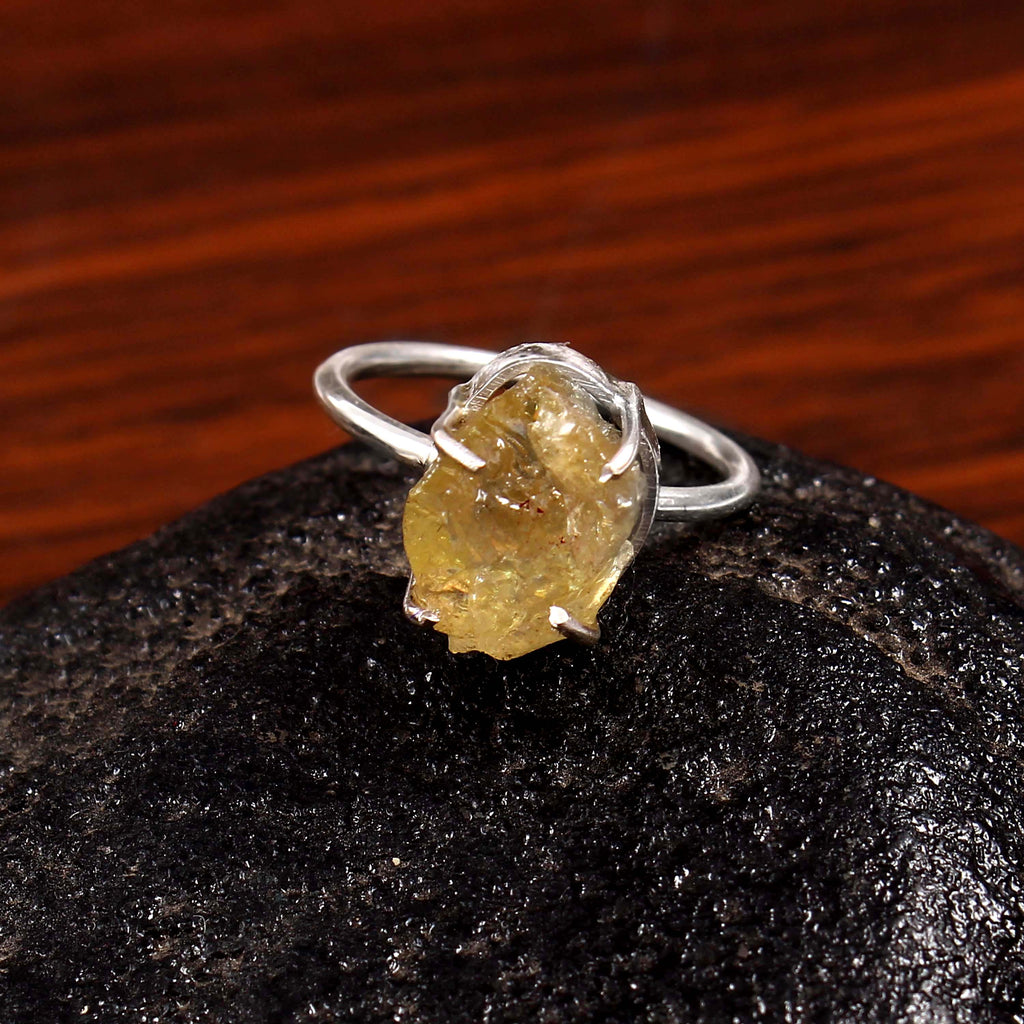 Natural Yellow Citrine Free Size Rough Gemstone Ring
