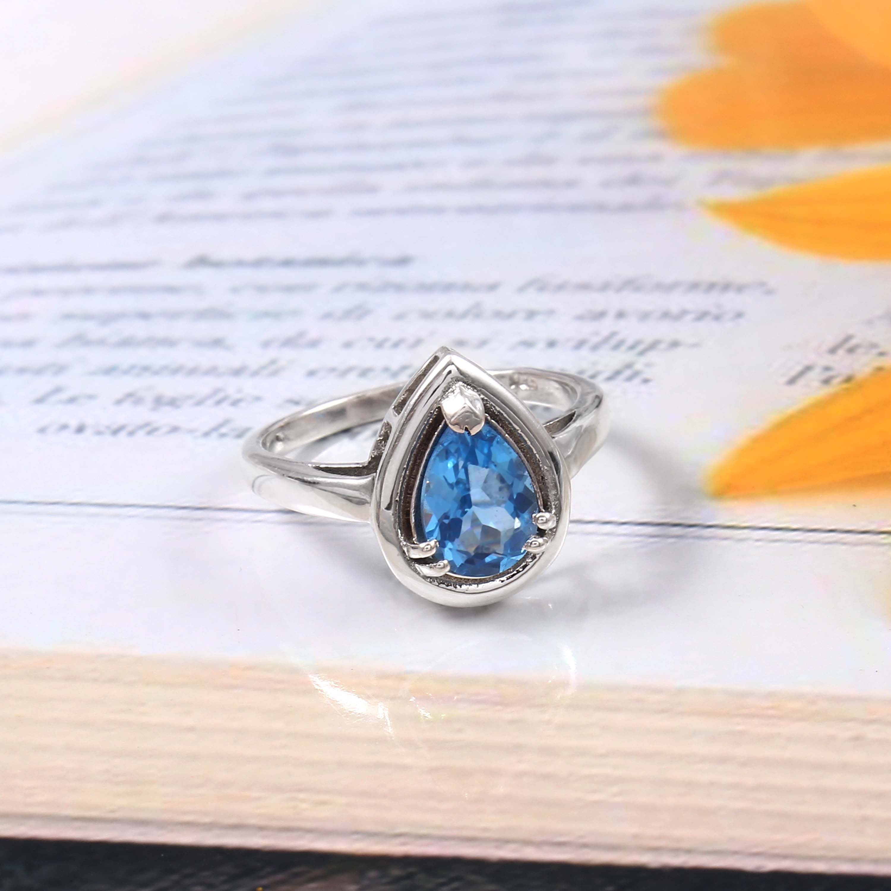 Natural Blue Topaz Prong Set Gemstone Ring