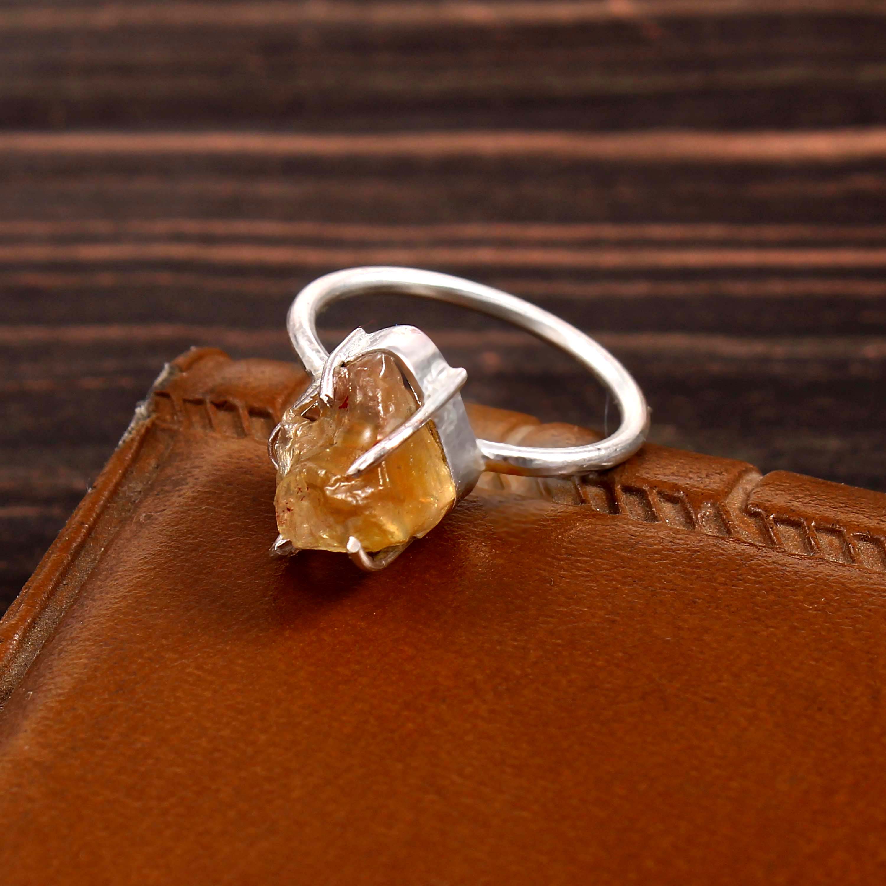 Natural Golden Citrine Free Size Rough Gemstone Ring