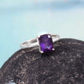 Natural Purple Amethyst Prong Set Gemstone Ring