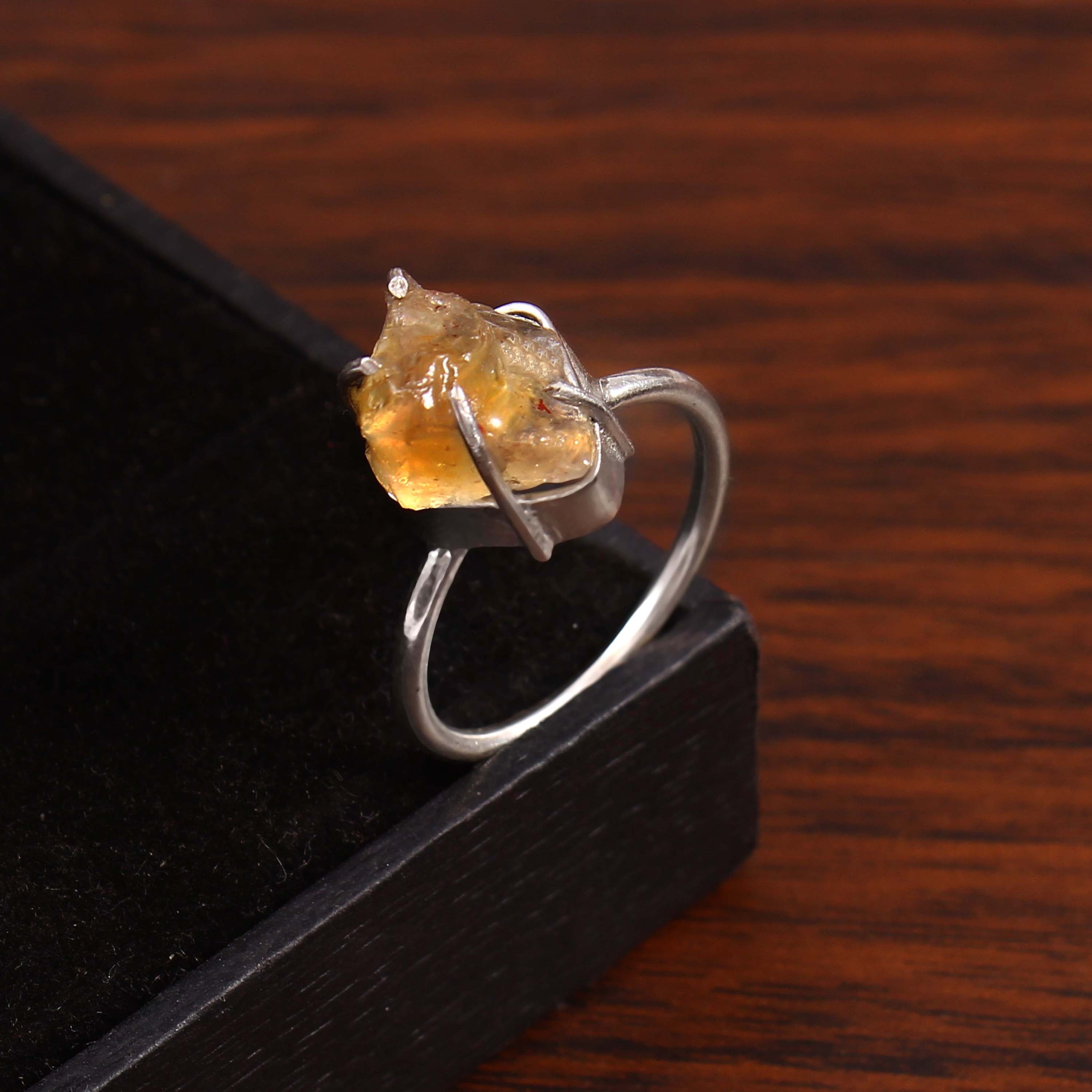 Natural Golden Citrine Free Size Rough Gemstone Ring