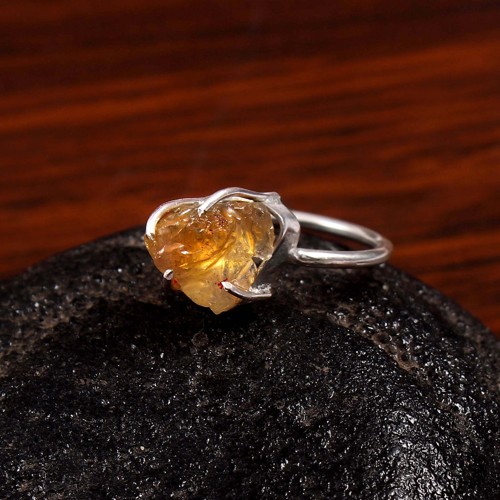 Natural Golden Citrine Free Size Rough Gemstone Ring