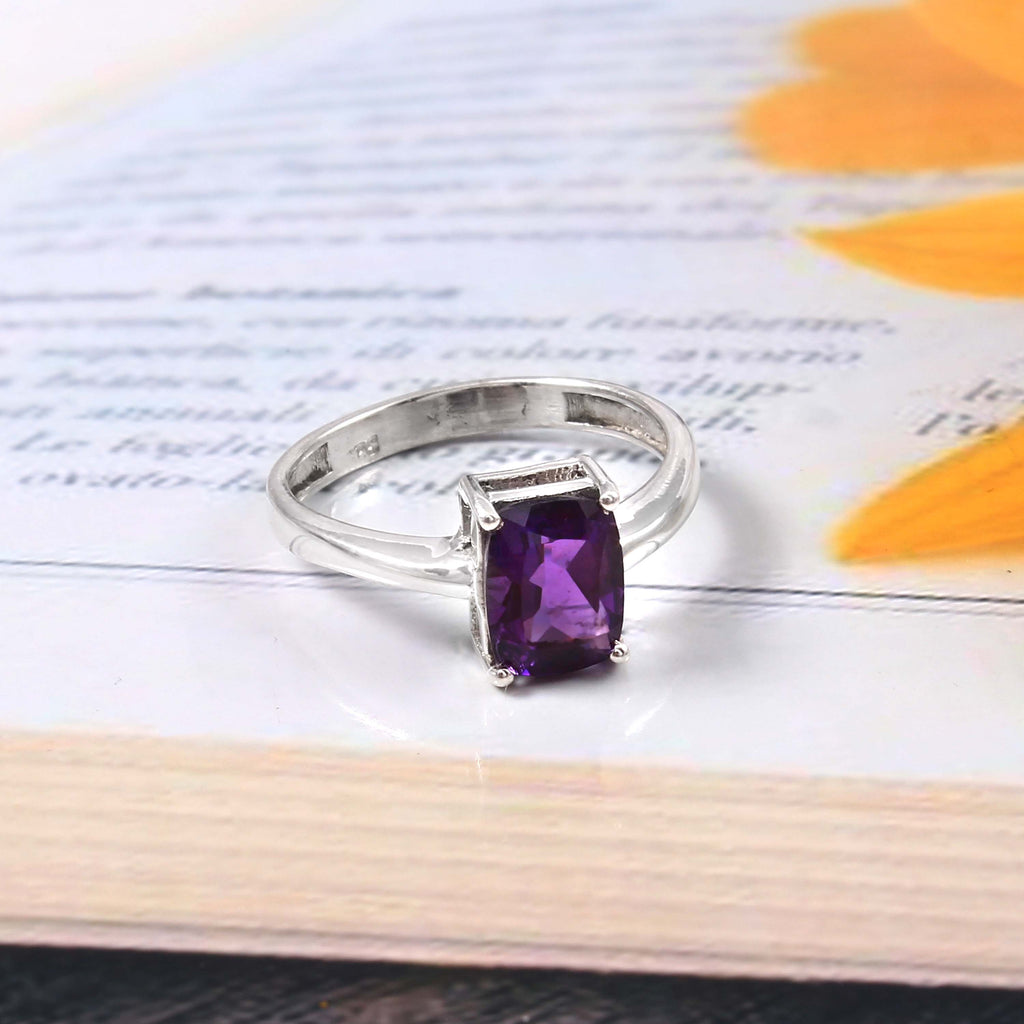 Natural Purple Amethyst Prong Set Gemstone Ring