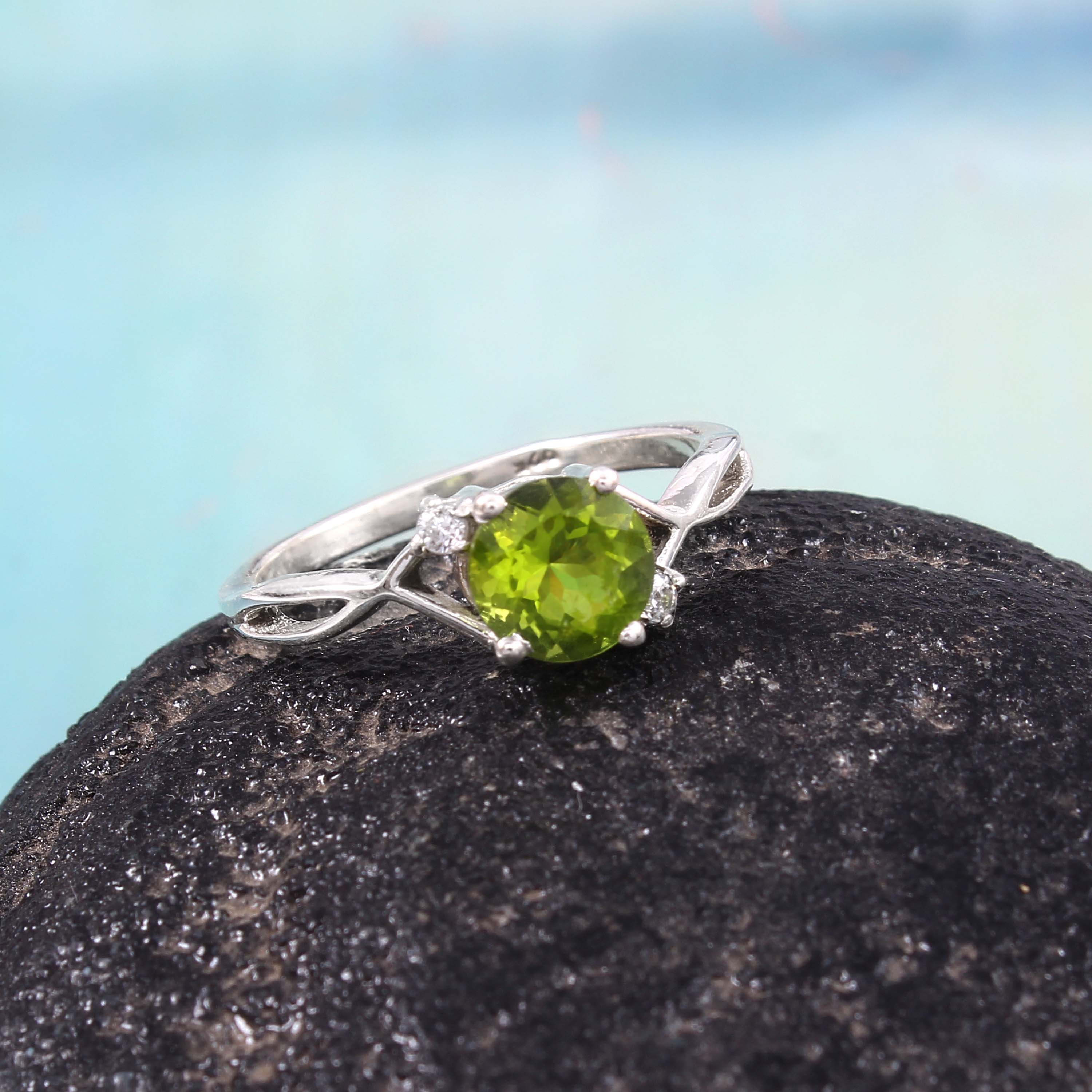 Natural Green Peridot Prong Set Gemstone Ring