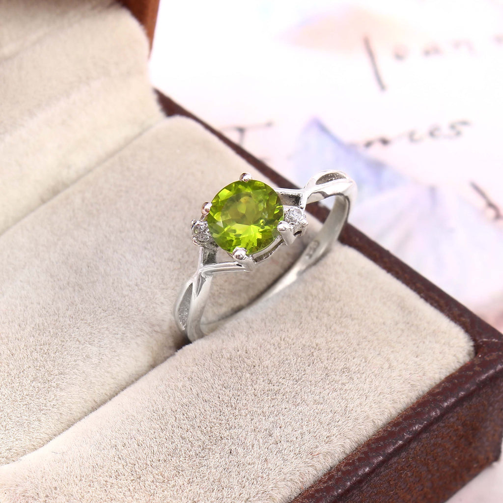Natural Green Peridot Prong Set Gemstone Ring