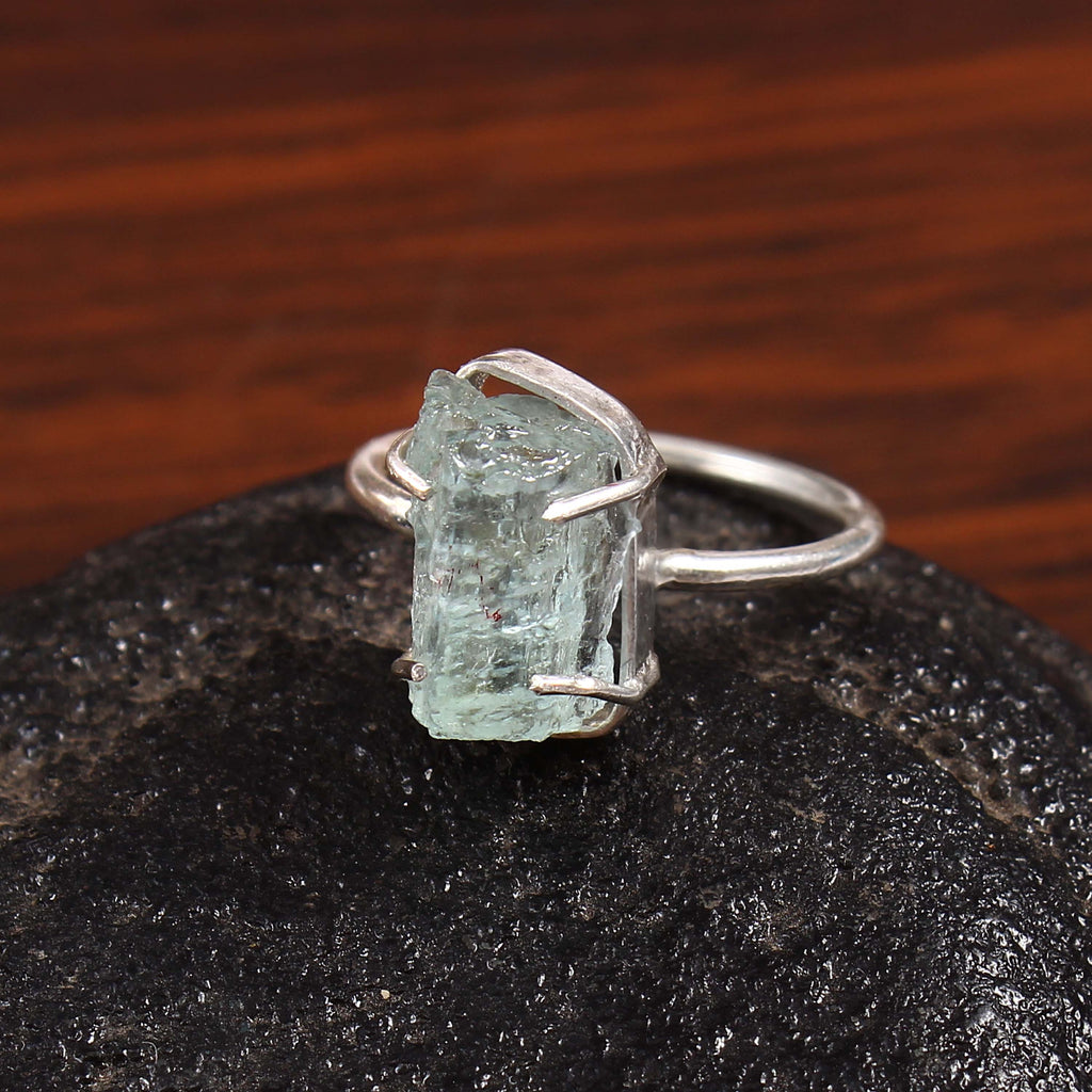 Natural Blue Aquamarine Free Size Rough Gemstone Ring