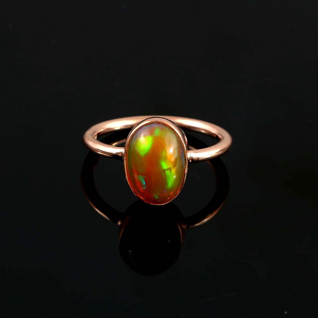 Natural Ethiopian Opal Oval Cabochons Gemstone Ring