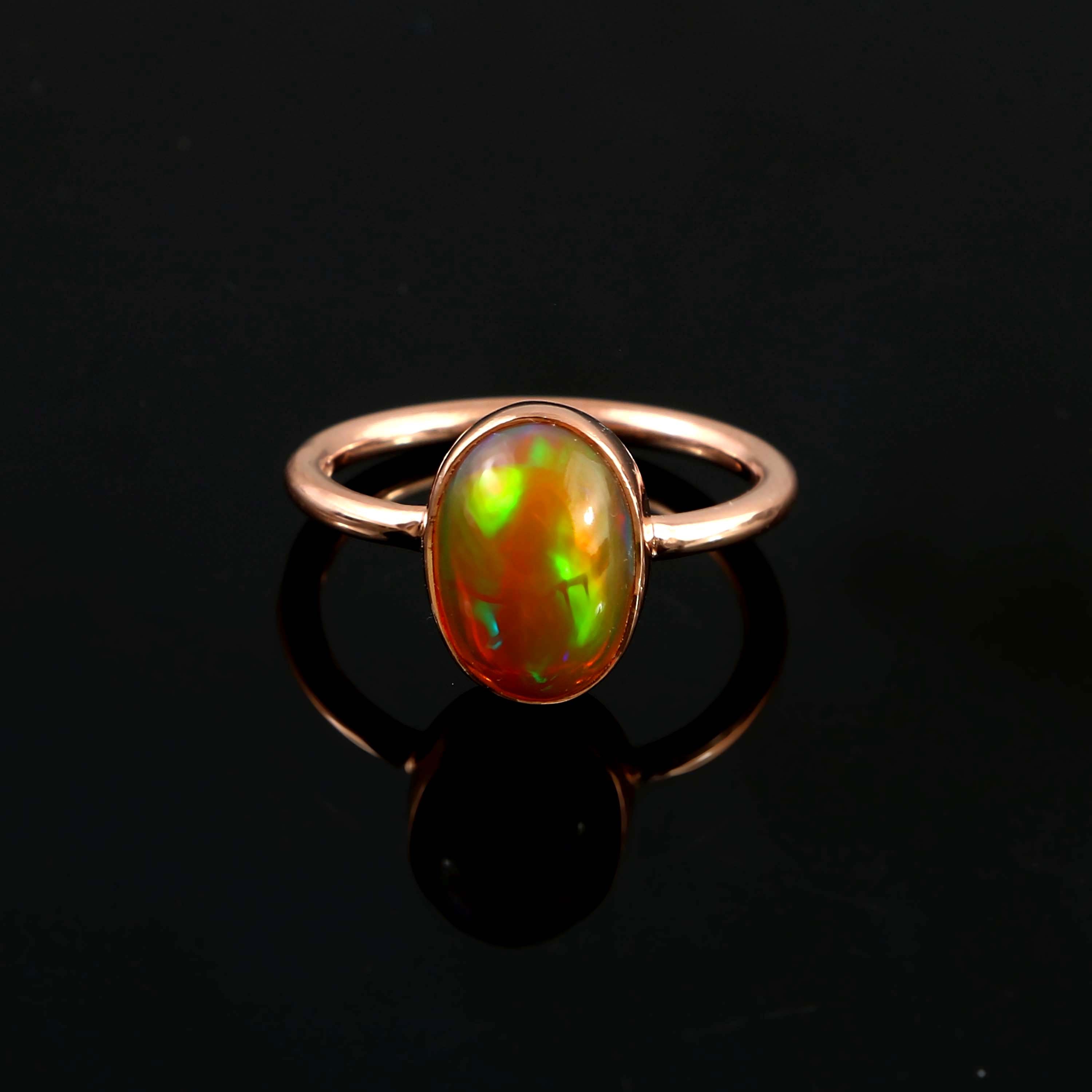 Natural Ethiopian Opal Oval Cabochons Gemstone Ring