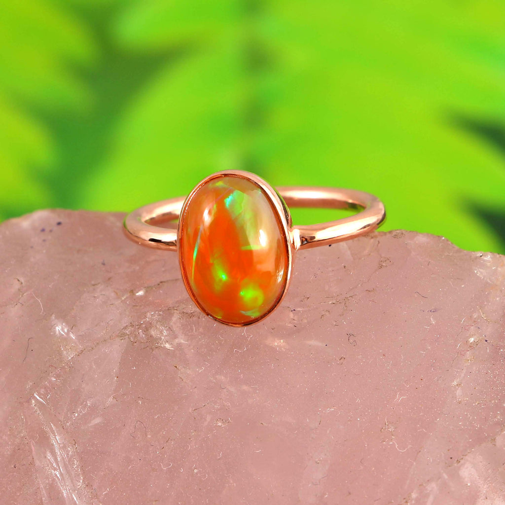 Natural Ethiopian Opal Oval Cabochons Gemstone Ring