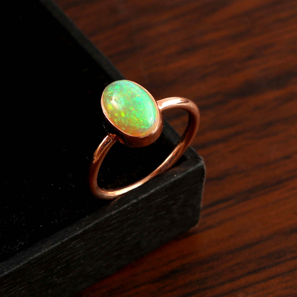 Natural Ethiopian Opal Oval Cabochons Gemstone Ring