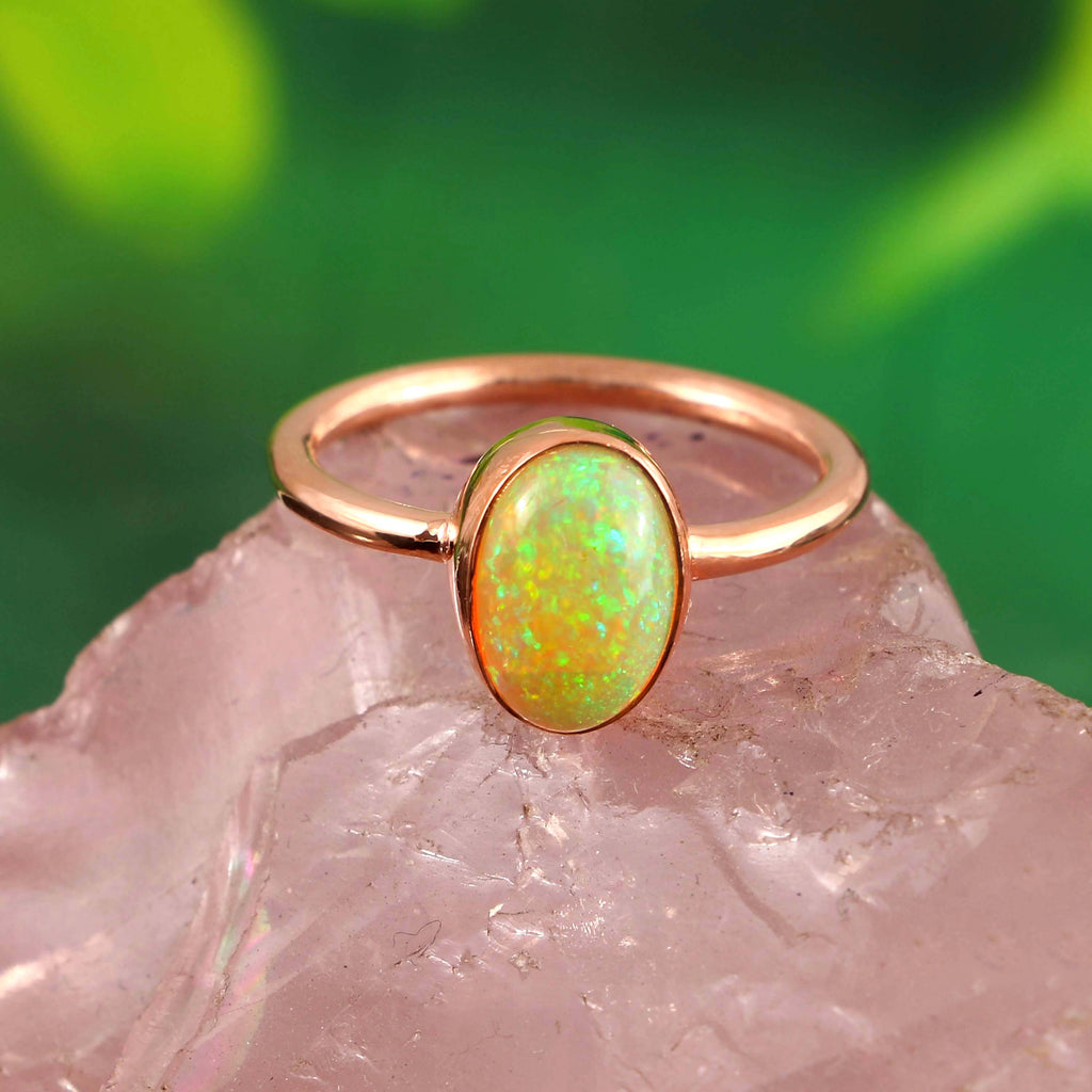 Natural Ethiopian Opal Oval Cabochons Gemstone Ring