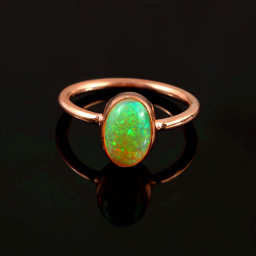 Natural Ethiopian Opal Oval Cabochons Gemstone Ring