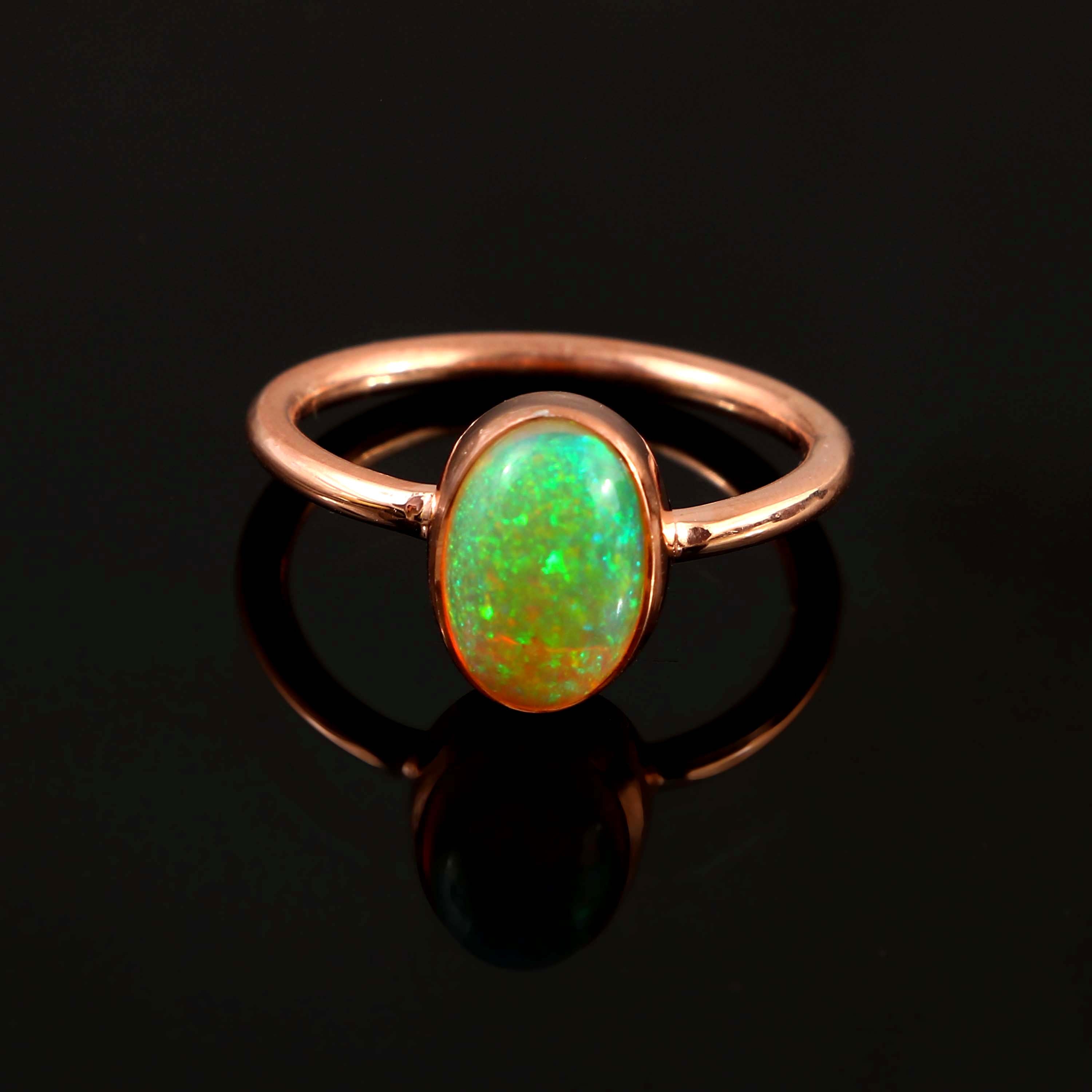Natural Ethiopian Opal Oval Cabochons Gemstone Ring