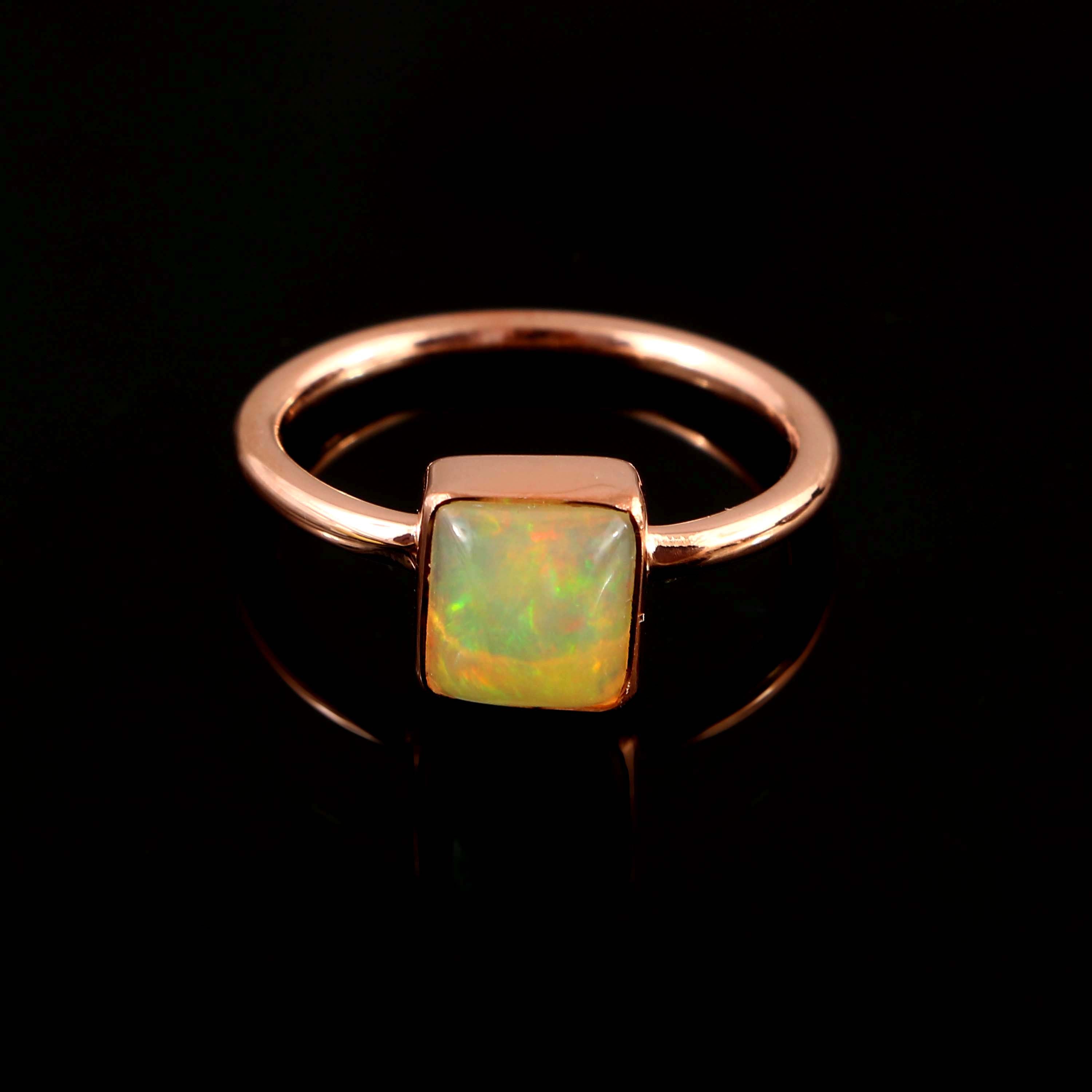 Natural Ethiopian Opal Square Cabochons Gemstone Ring