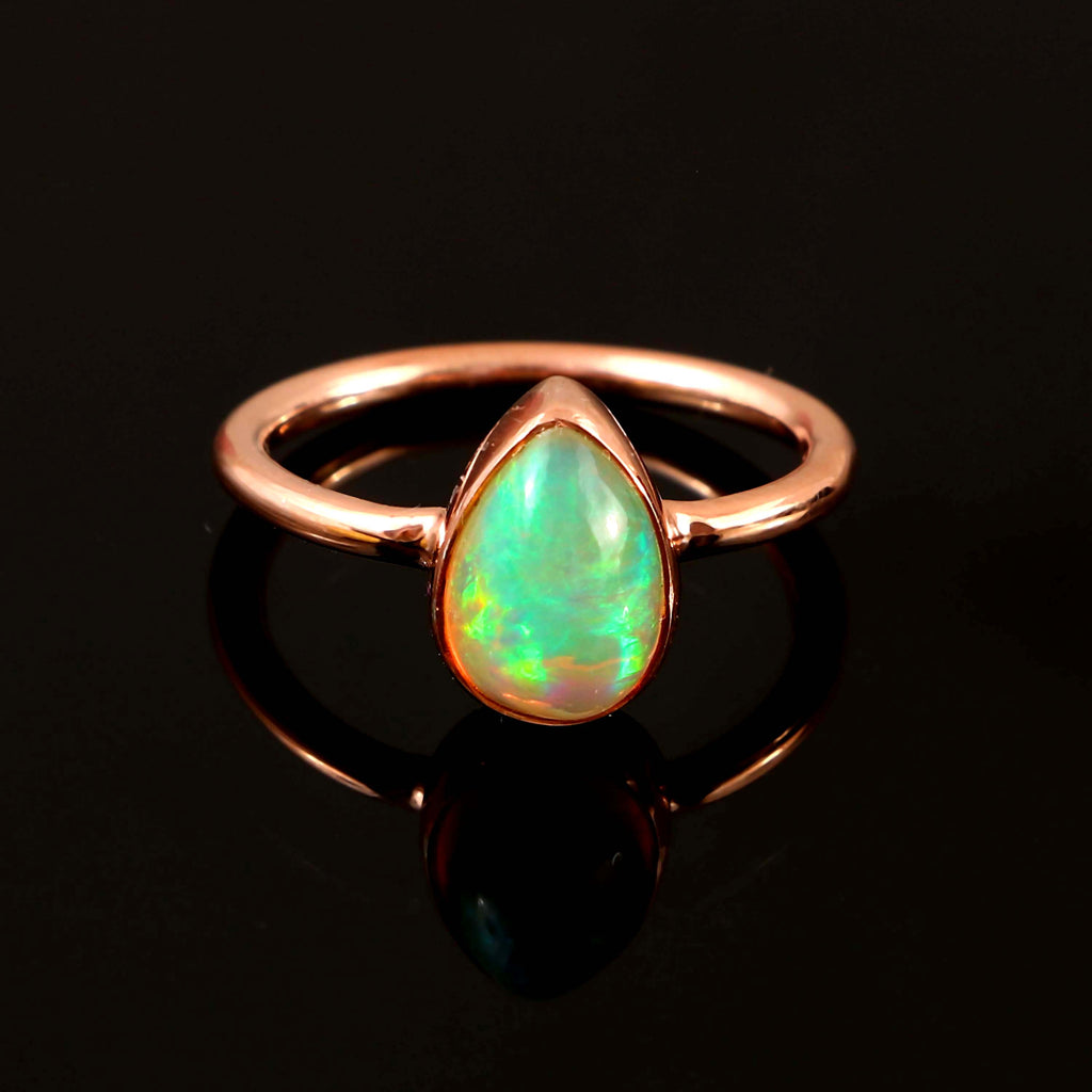 Natural Ethiopian Opal Pear Cabochons Gemstone Ring