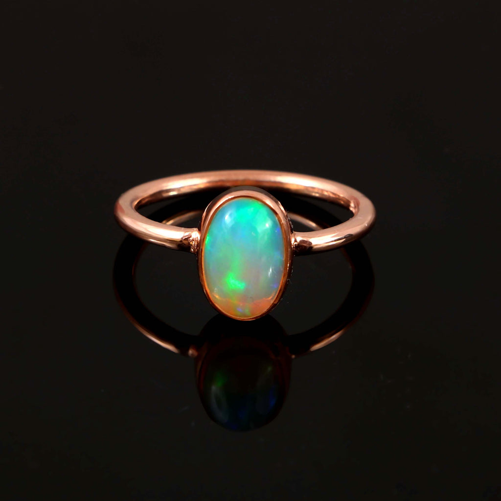 Natural Ethiopian Opal Oval Cabochons Gemstone Ring